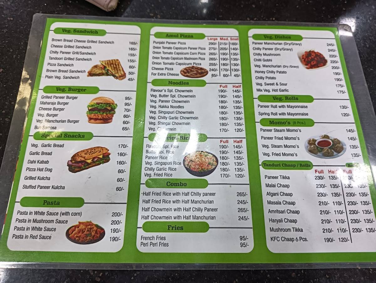 Flavours menu