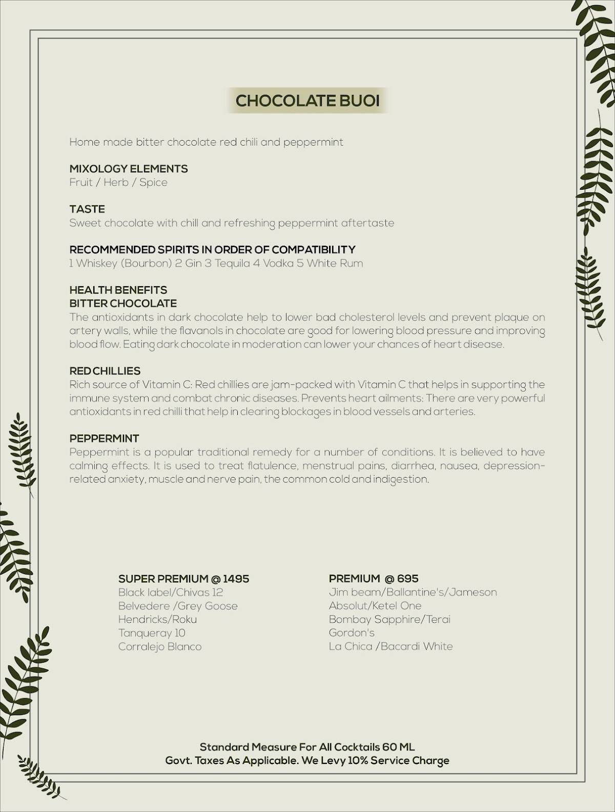 Riches’ menu