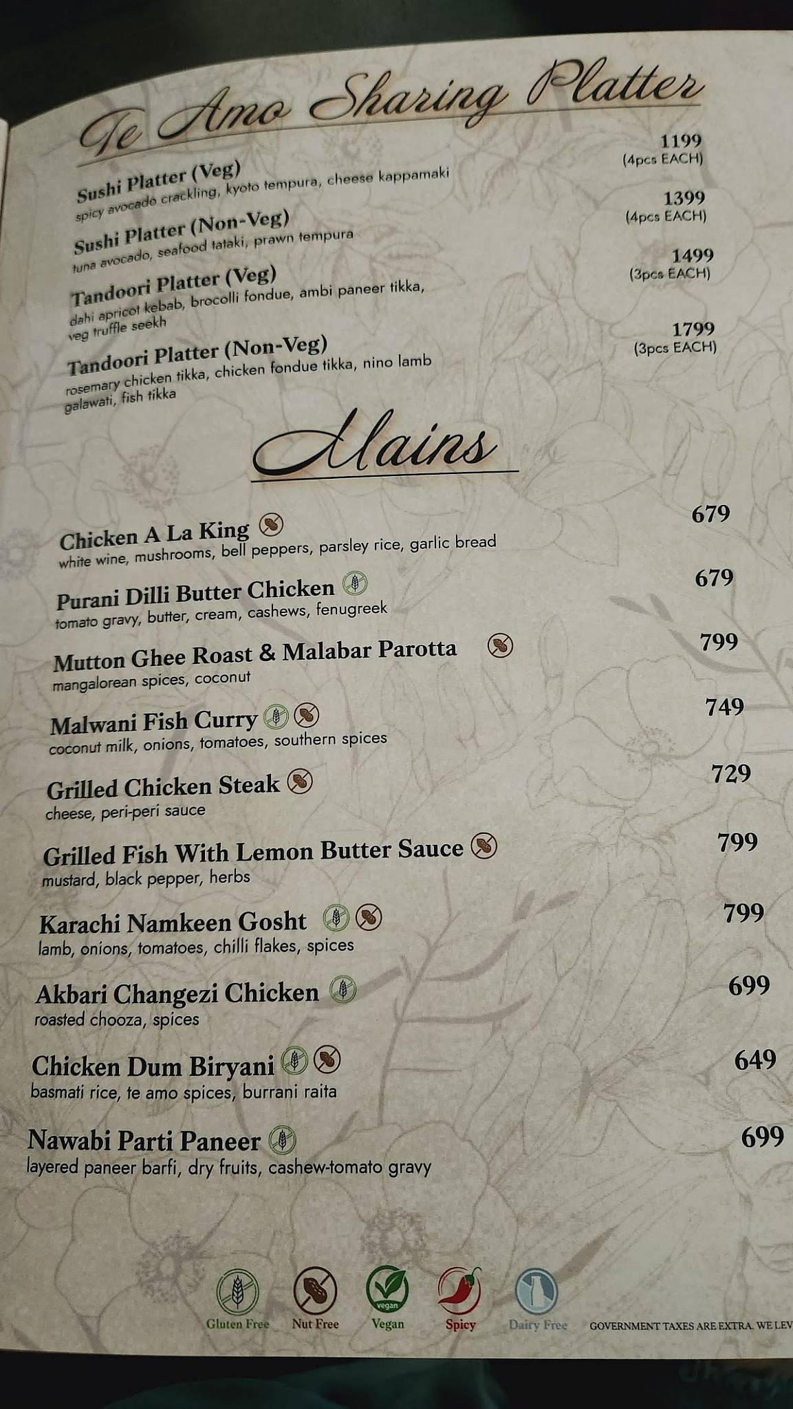 Te Amo Restaurant & Bar menu