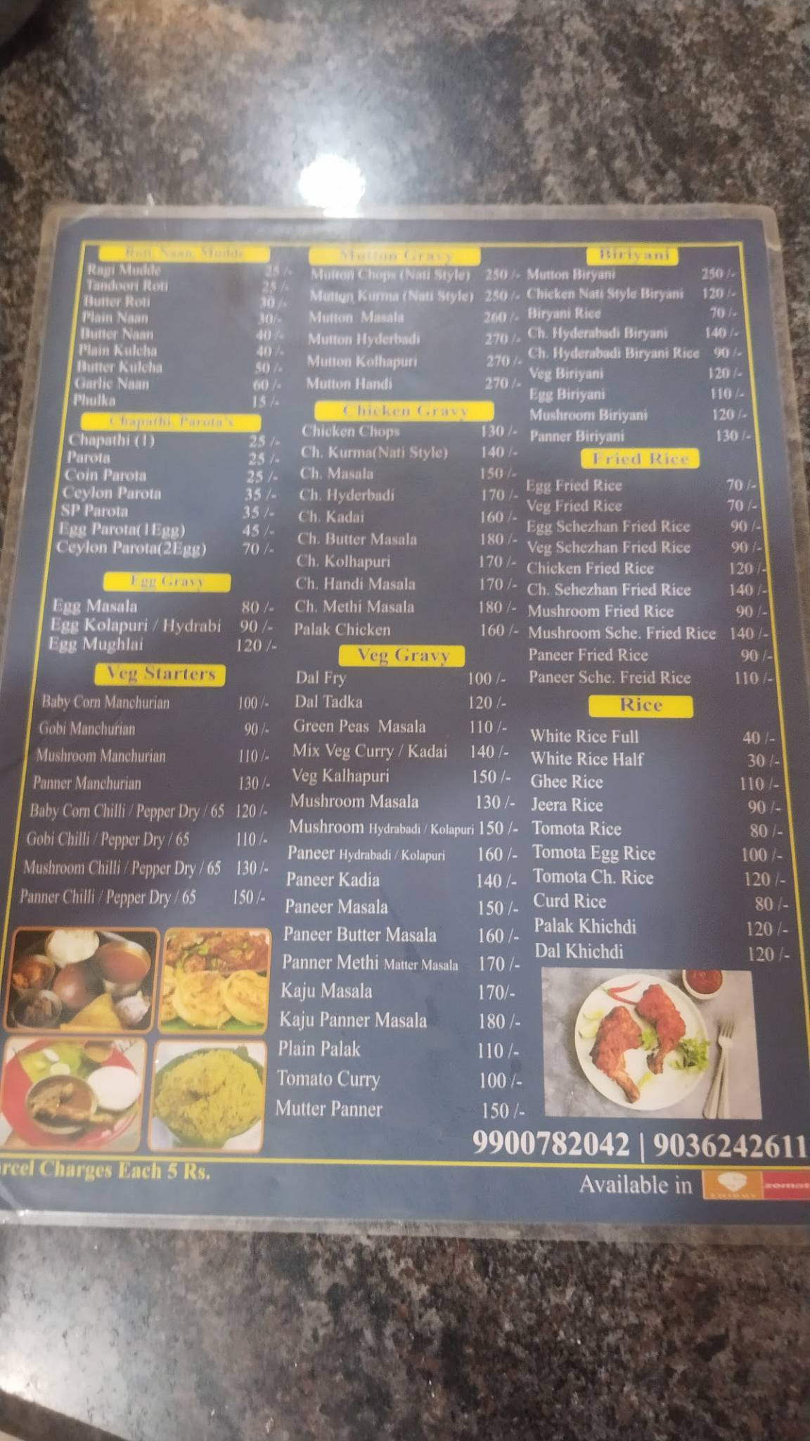 Nidhi Grand menu
