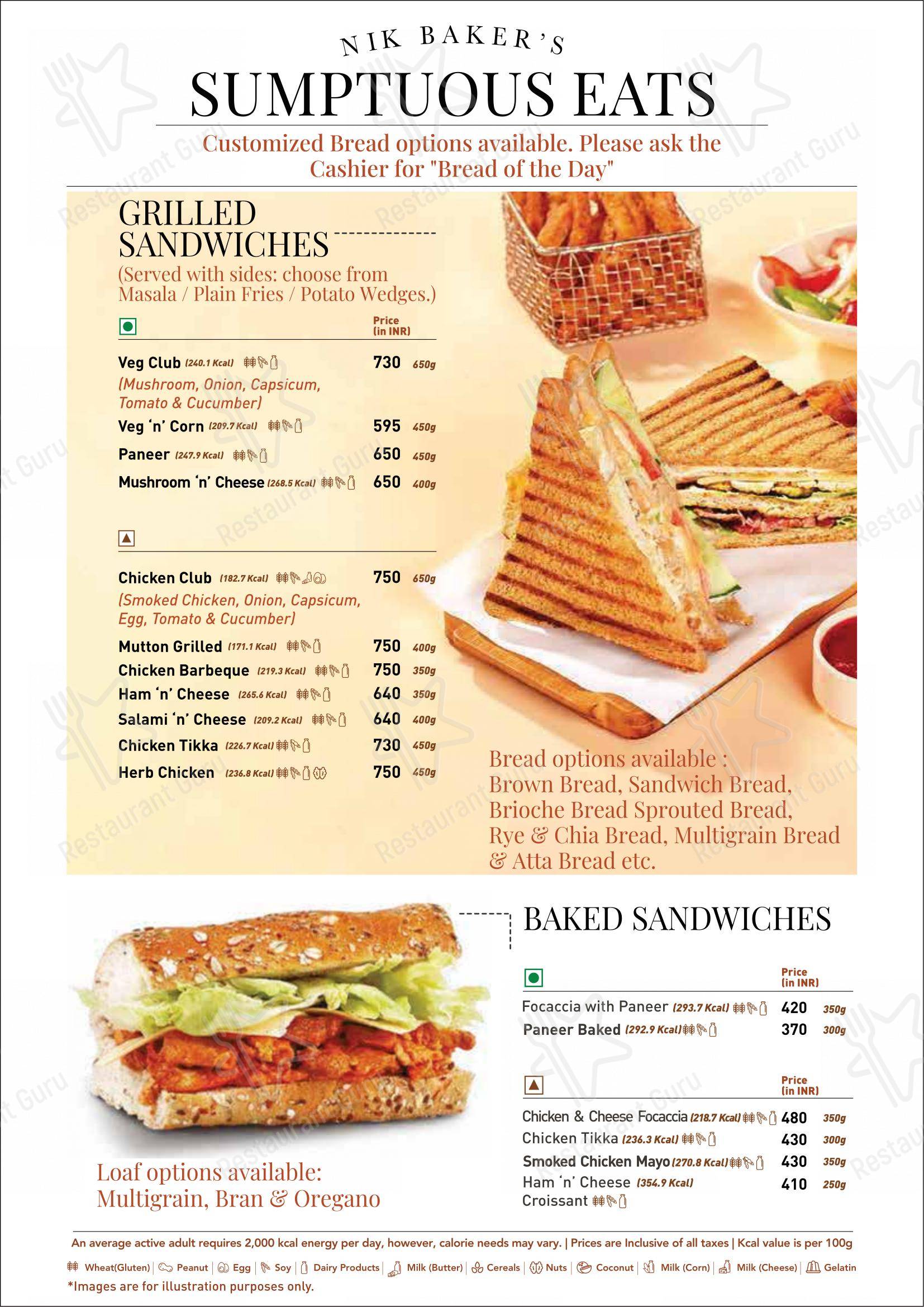 Nik Bakers Sun View - Menu