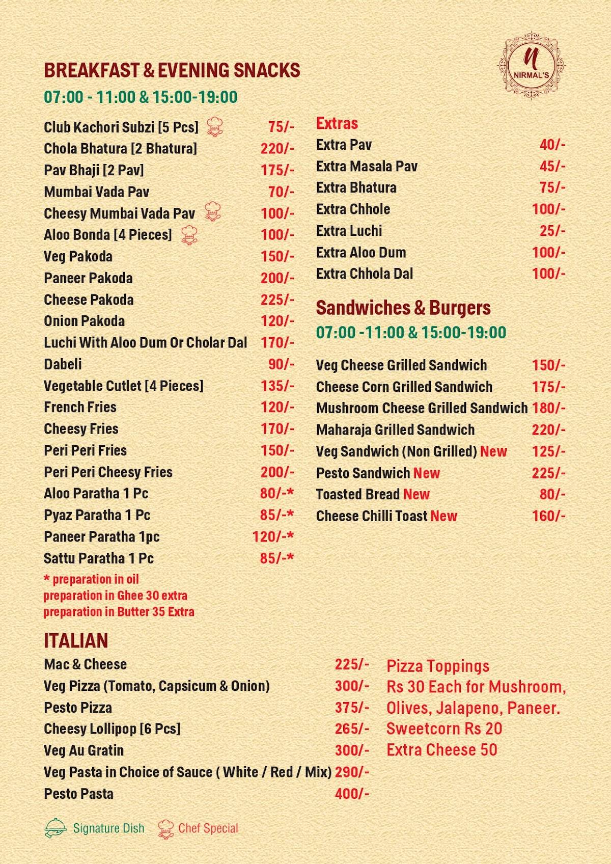 Nirmal Food Plaza menu