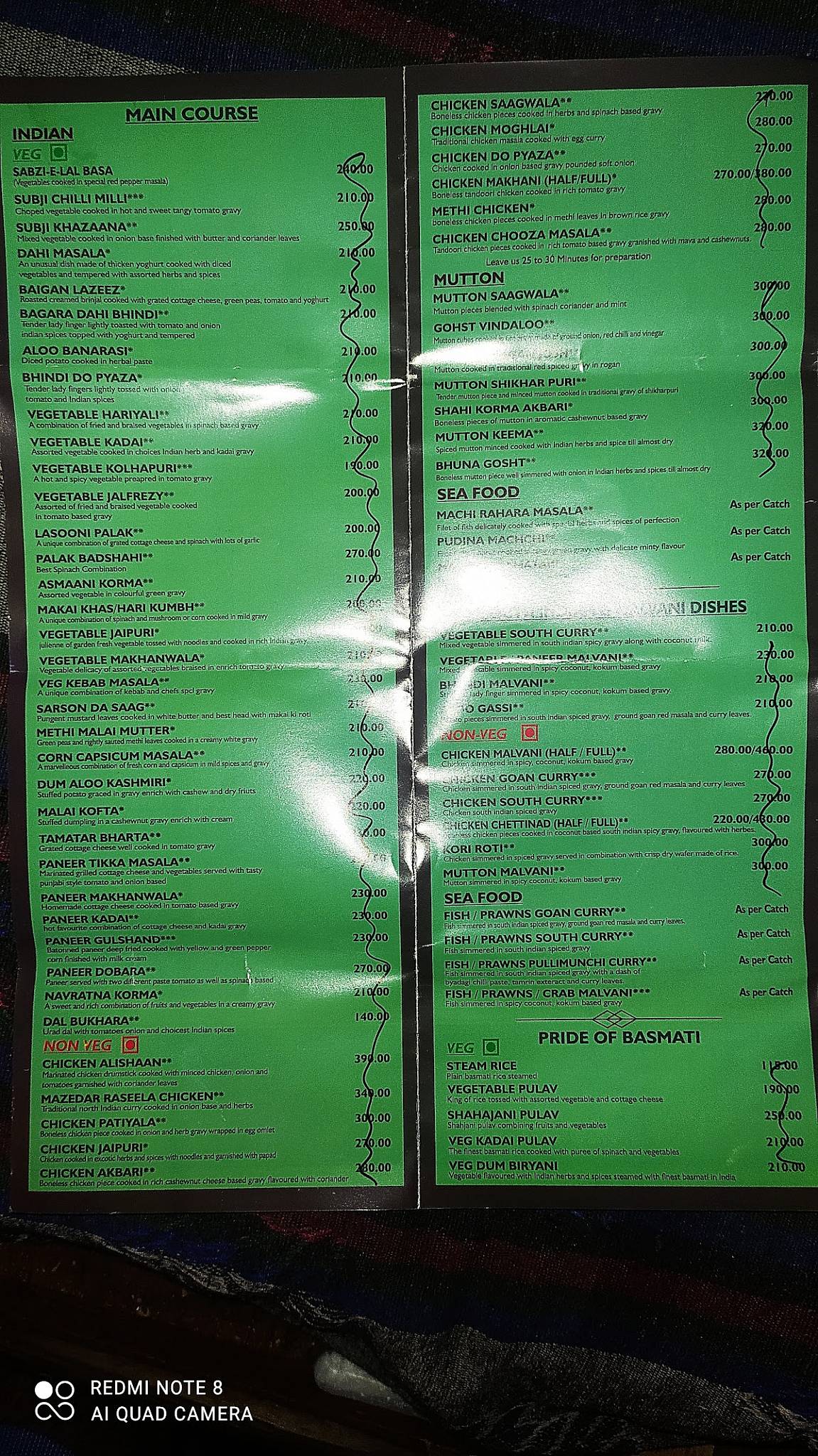 Nisarga Bar and Restaurant menu