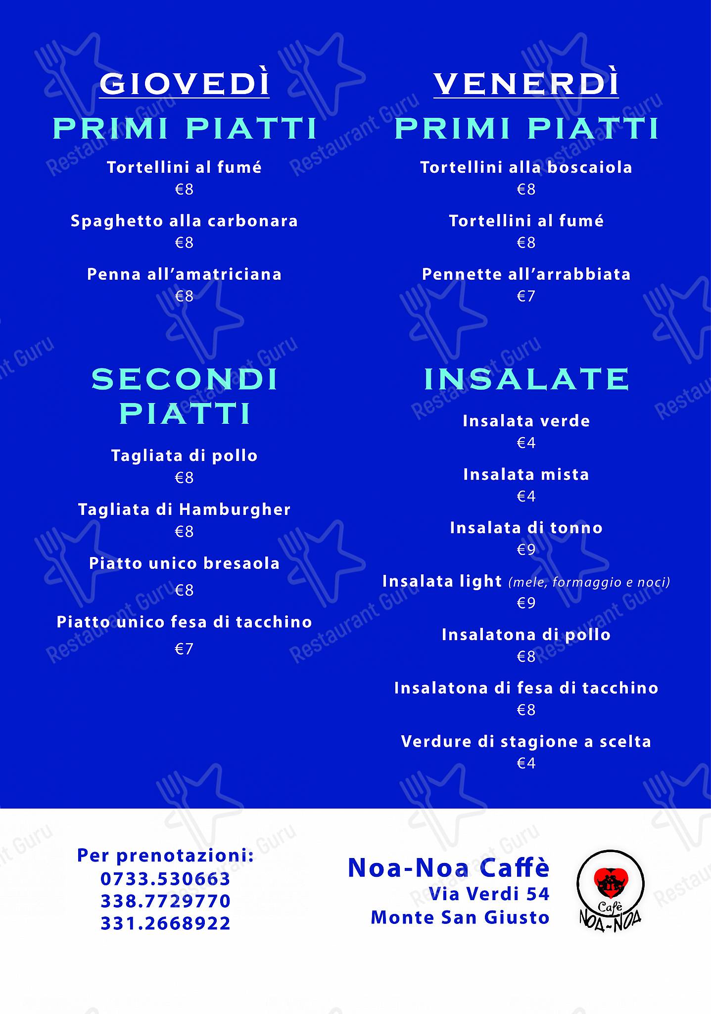 Menu di Noa Noa Cafe' Di Martinelli Fabiola - piatti e bevande