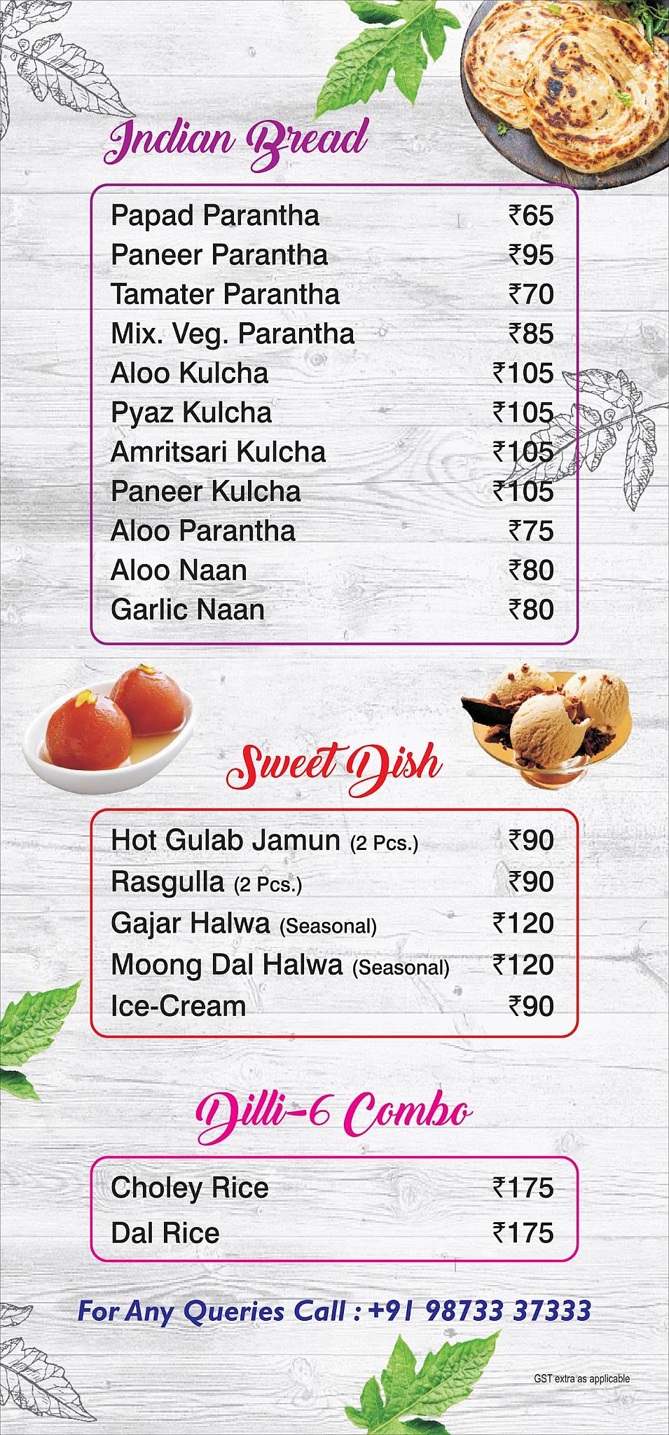 Dilli-6 Restaurant menu