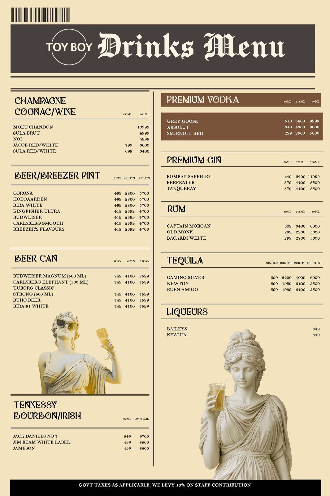 TOY BOY menu
