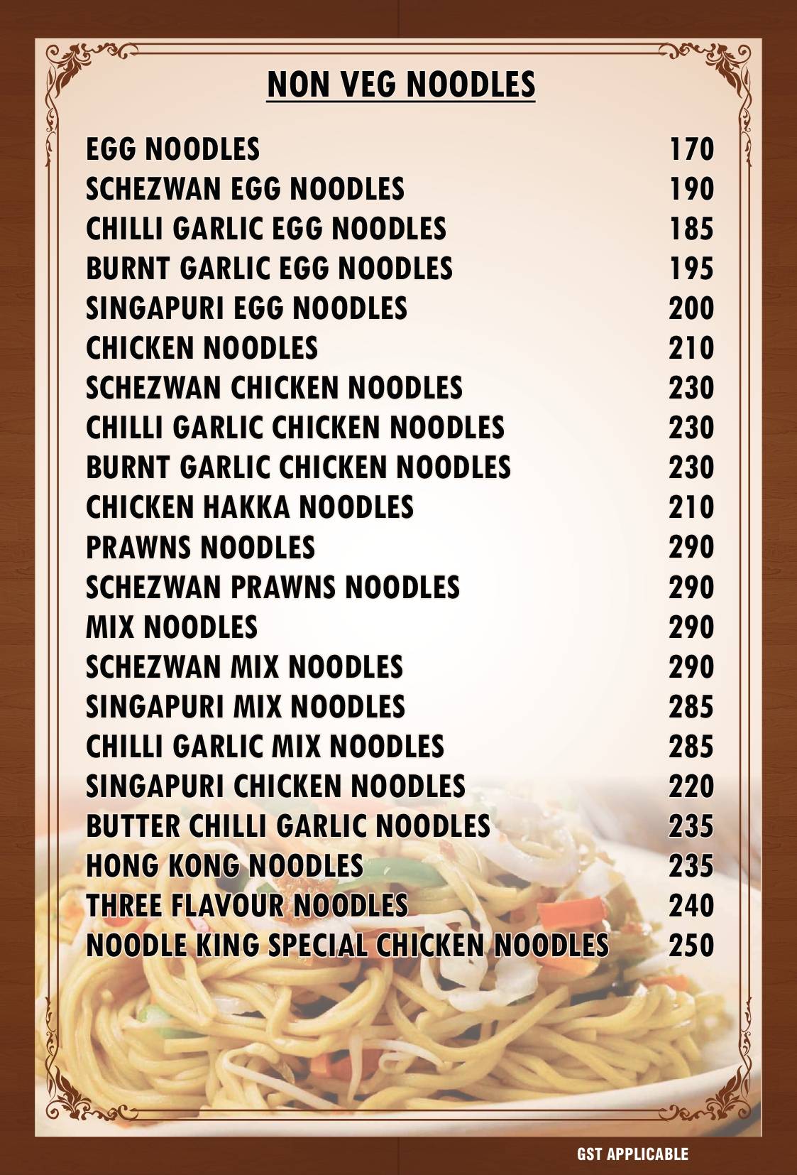 Noodle King menu