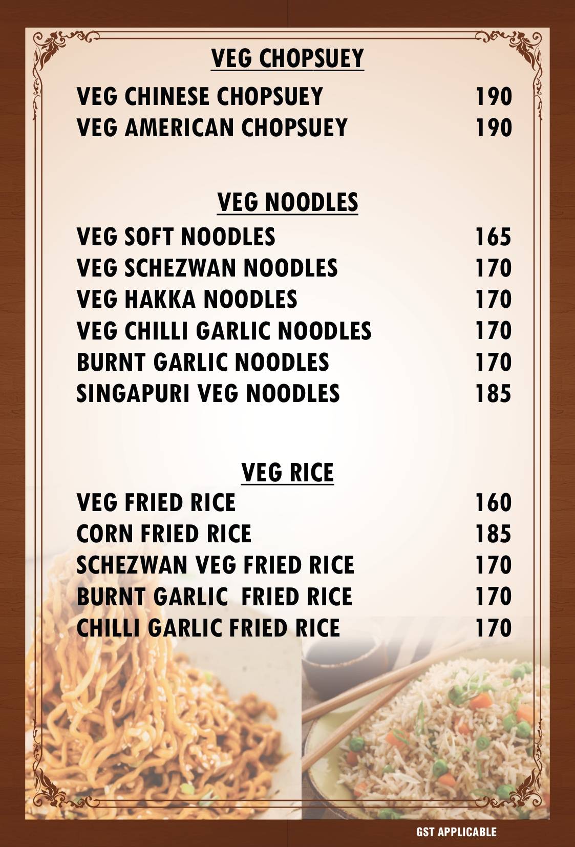 Noodle King menu