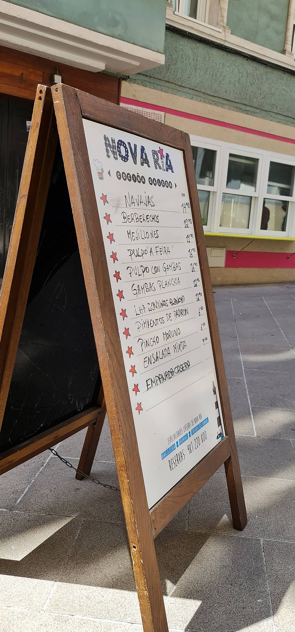 Carta del restaurante Nova Ria, La Coruña