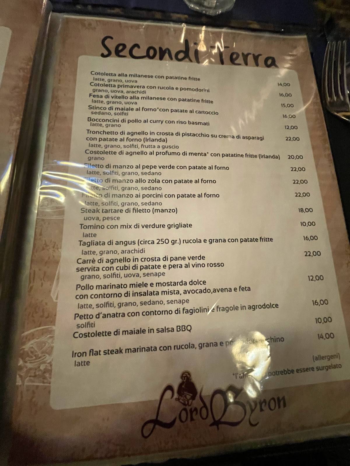 Menu di Ristorante Lord Byron 