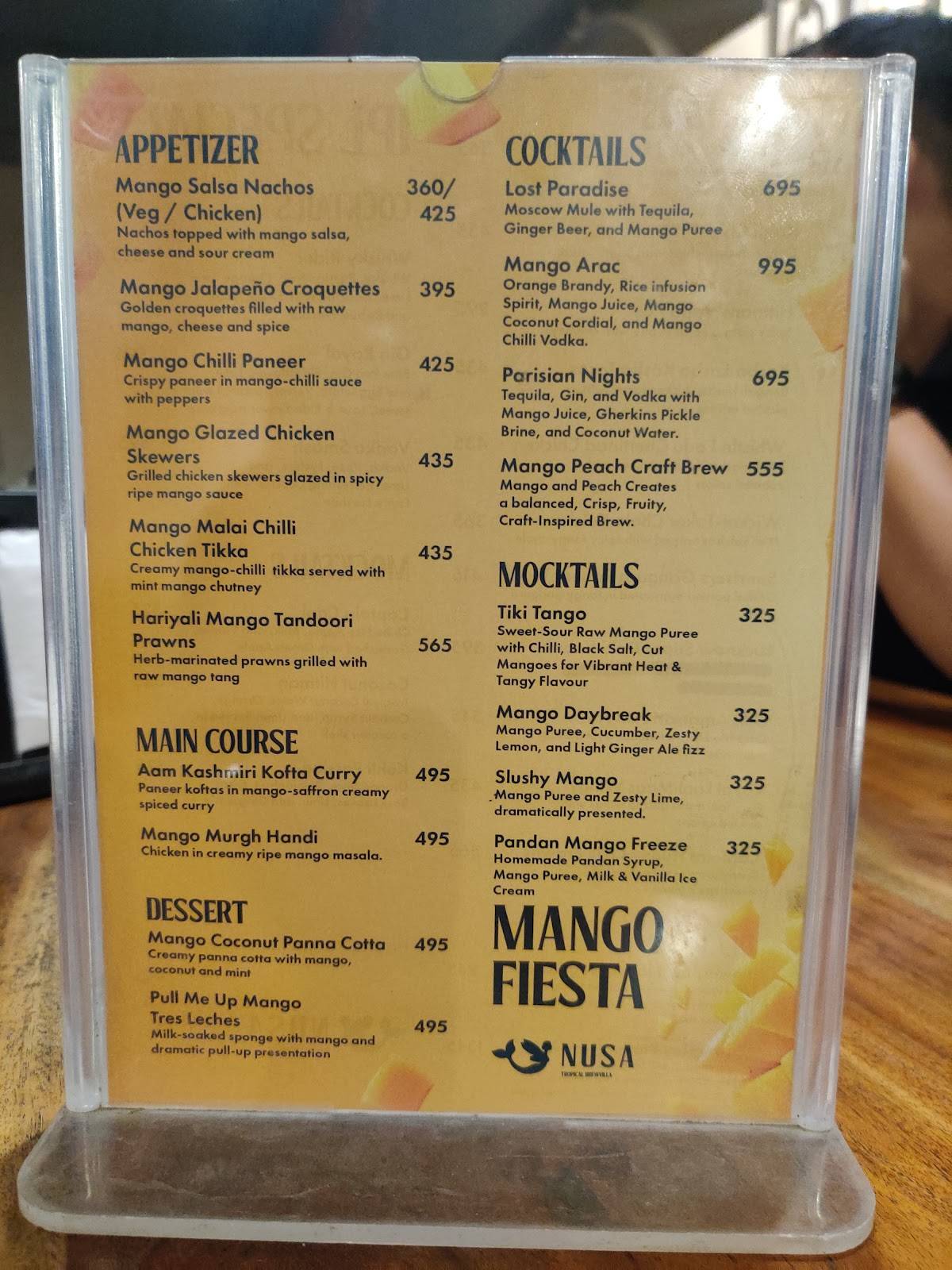 Nusa - Tropical Brewvilla menu