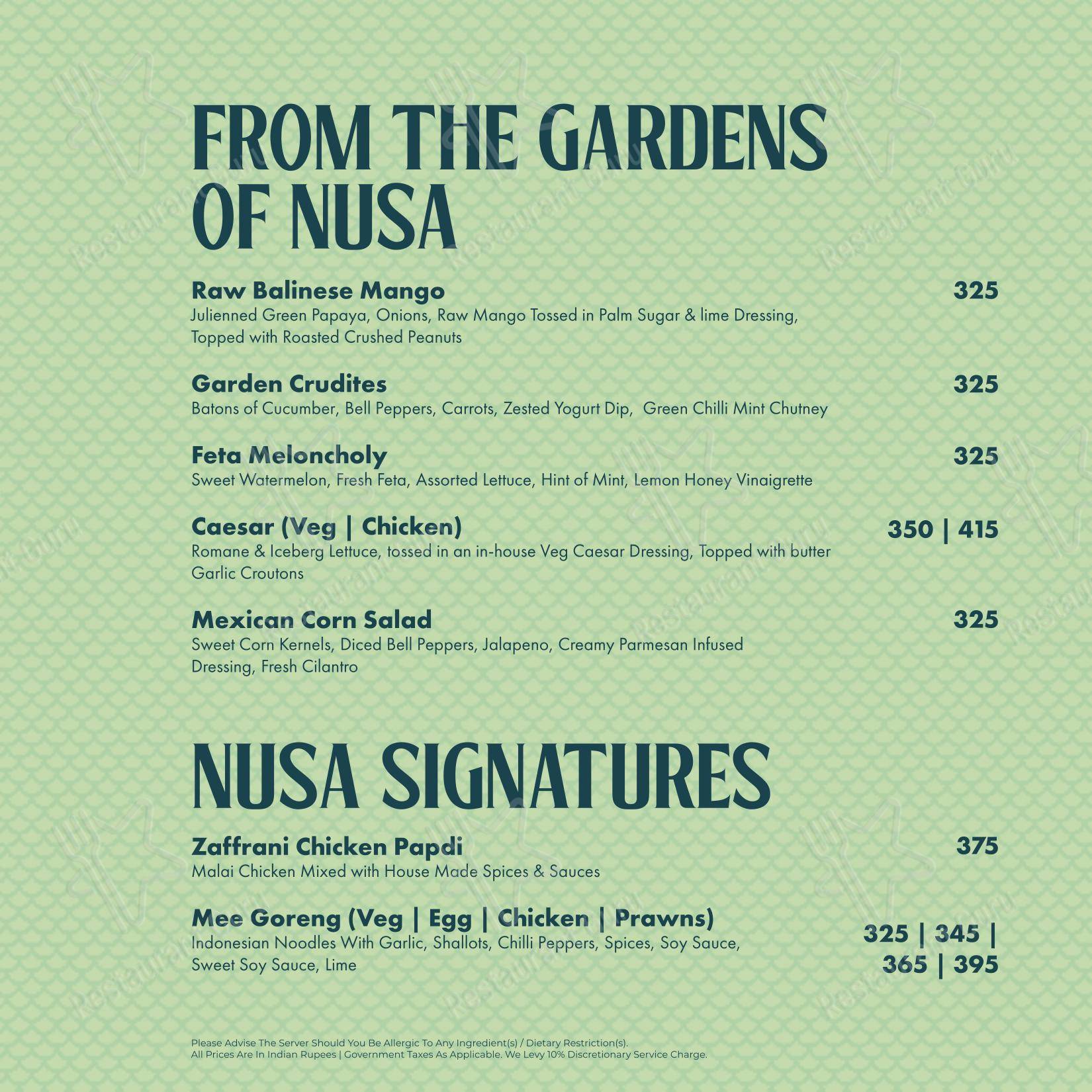 Nusa - Tropical Brewvilla in Bengaluru - Menu bar