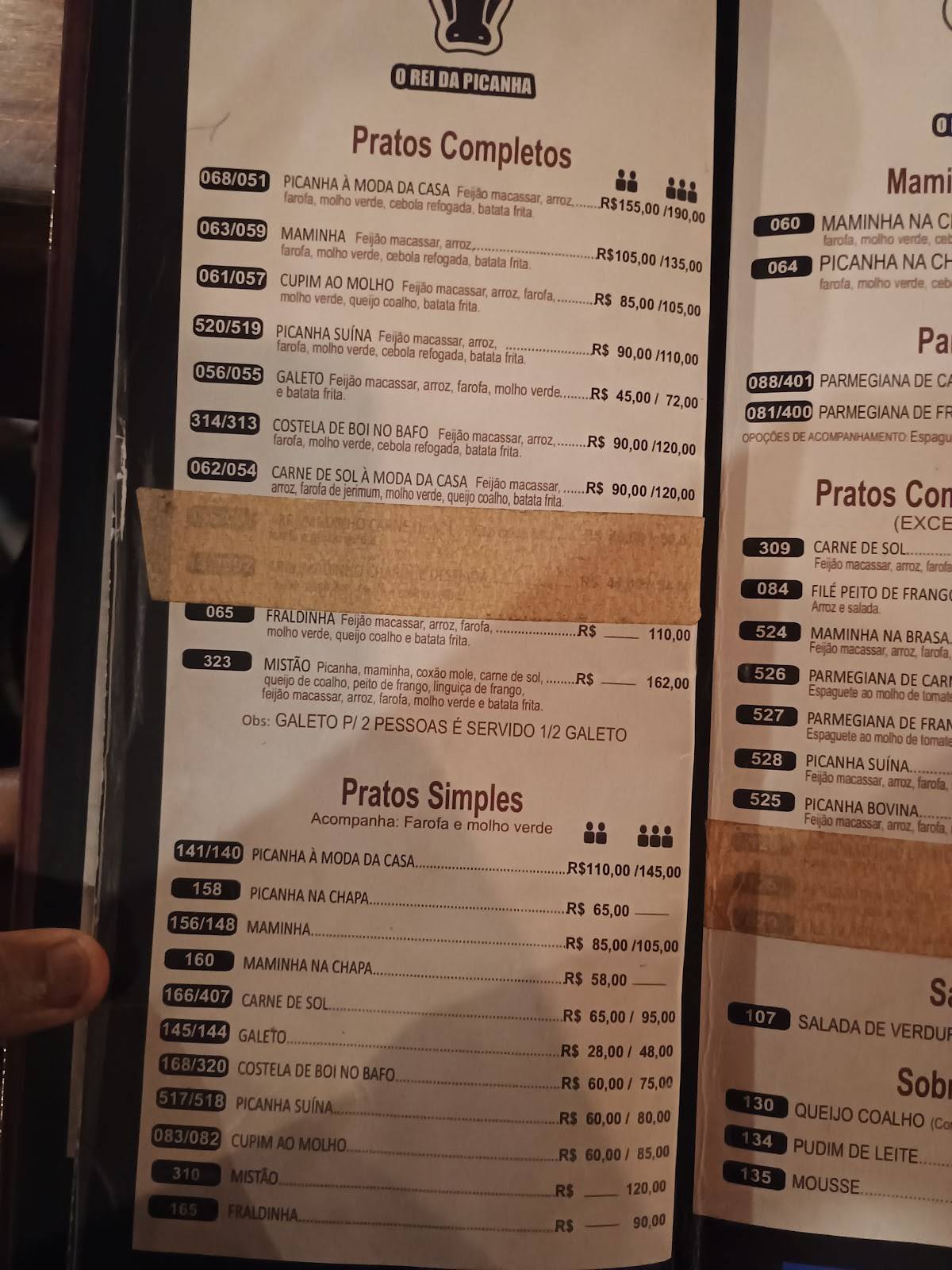 O Rei da Picanha cardápio