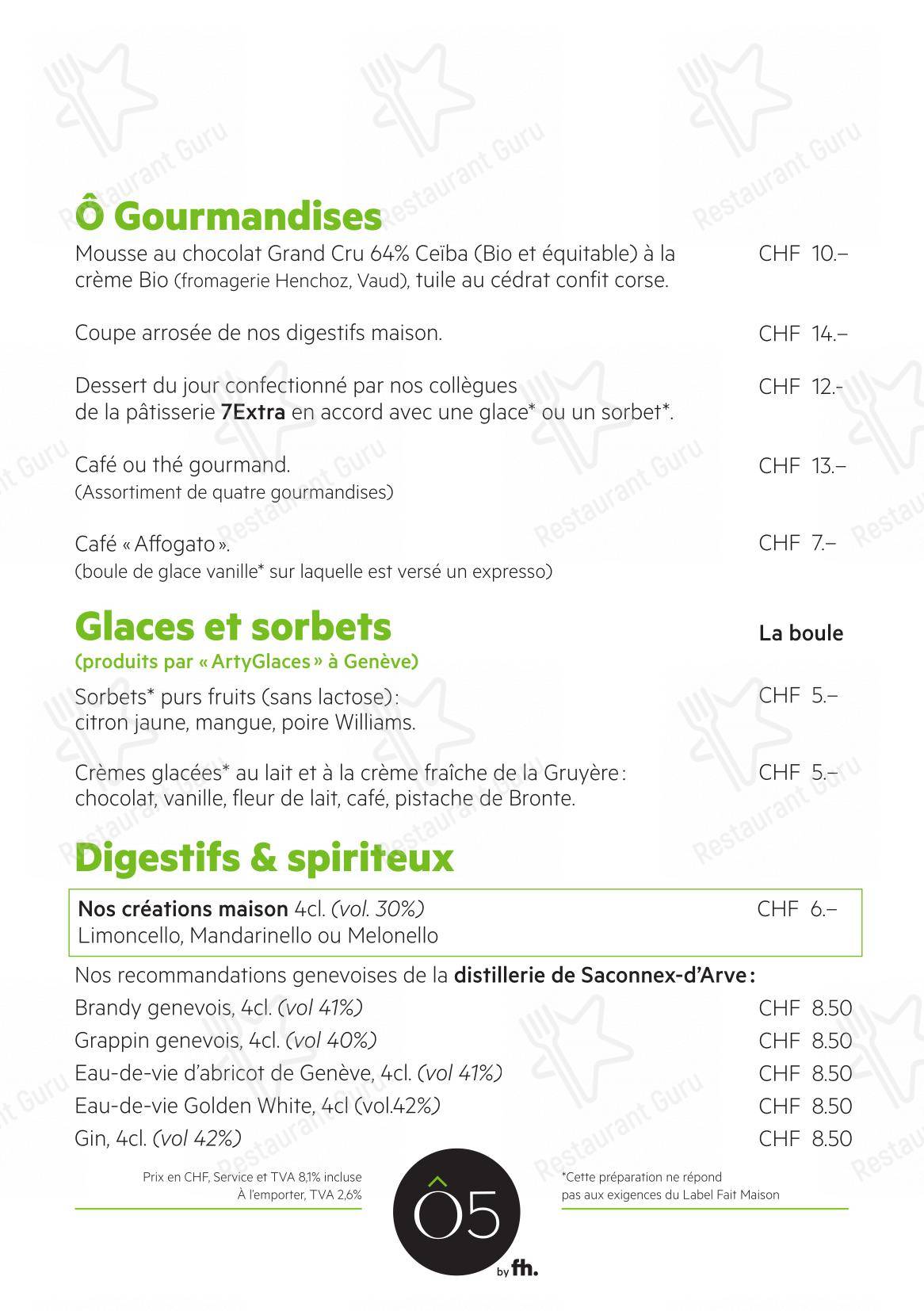 Ô5 in Carouge - Menu