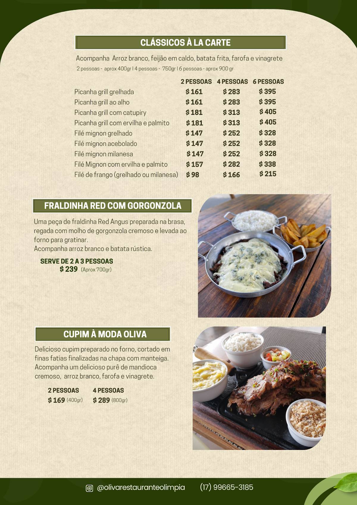 OLIVA RESTAURANTE - À LA CARTE & PARRILLA cardápio