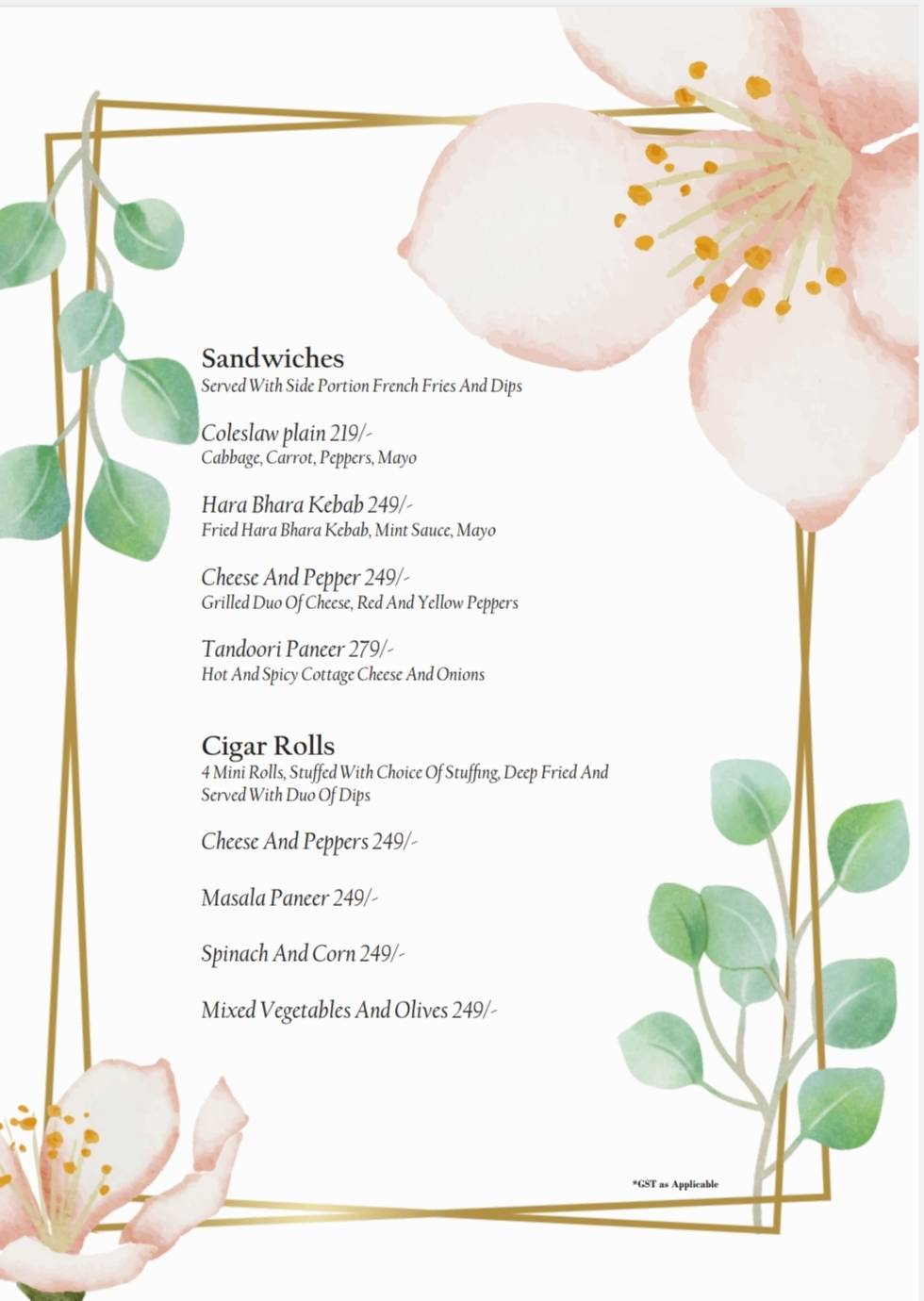 Menu at OPUS by Laola, Jaipur