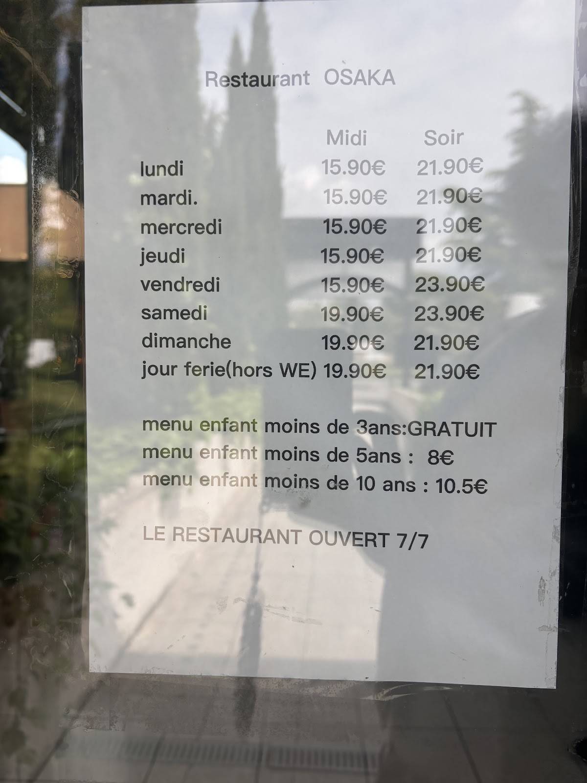 Menu de OSAKA