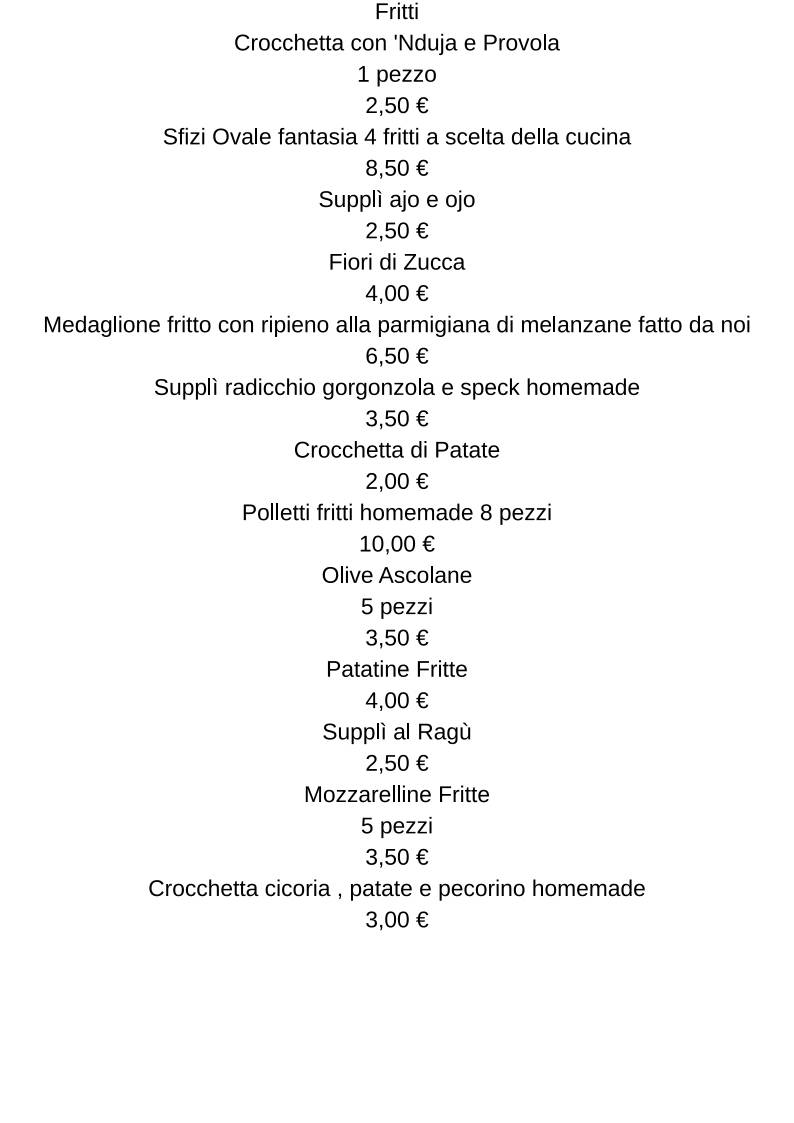Menu di OVALE PINSERIA 