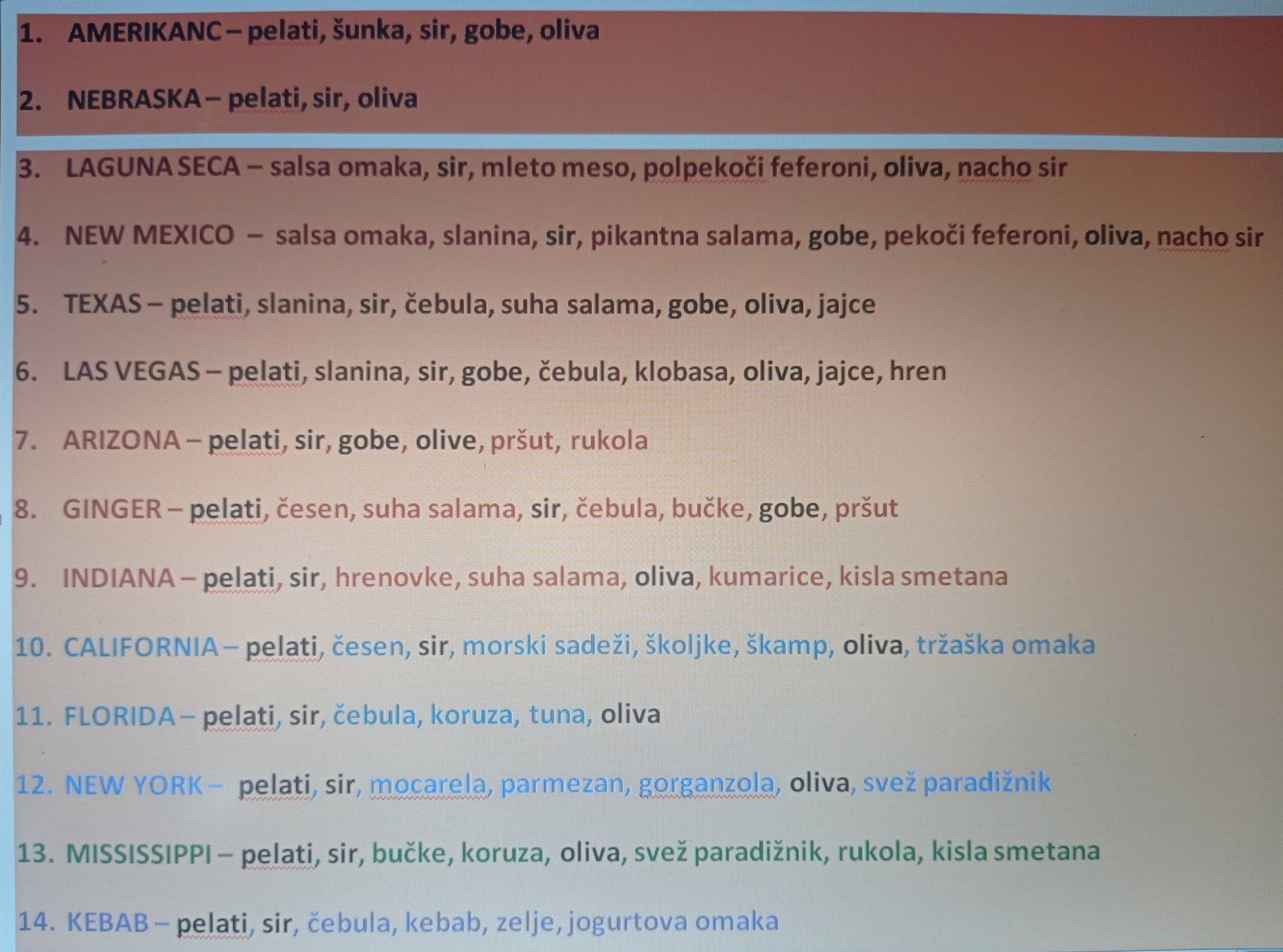 Menu di Okrepčevalnica pri Amerikancu 