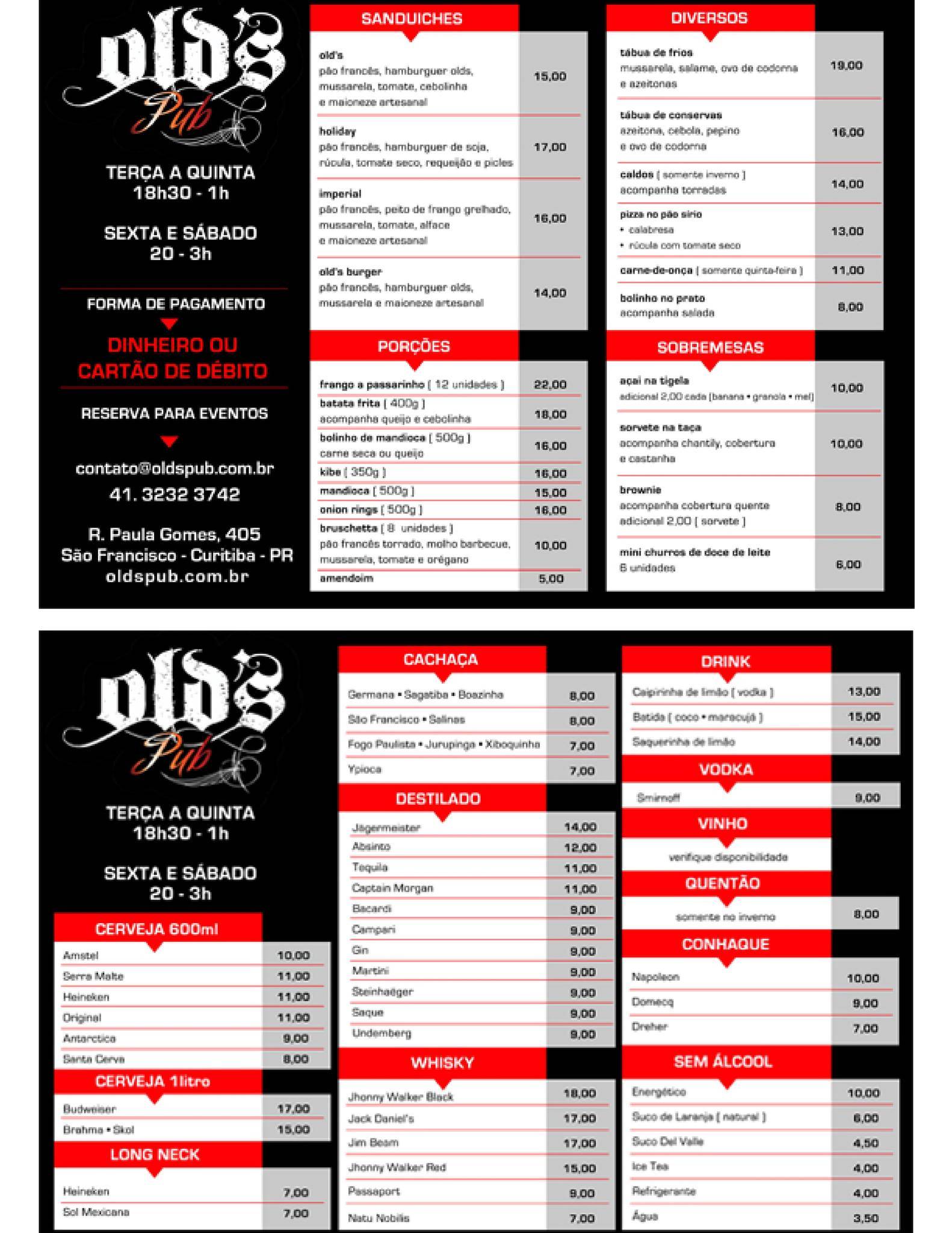 Old's Pub cardápio
