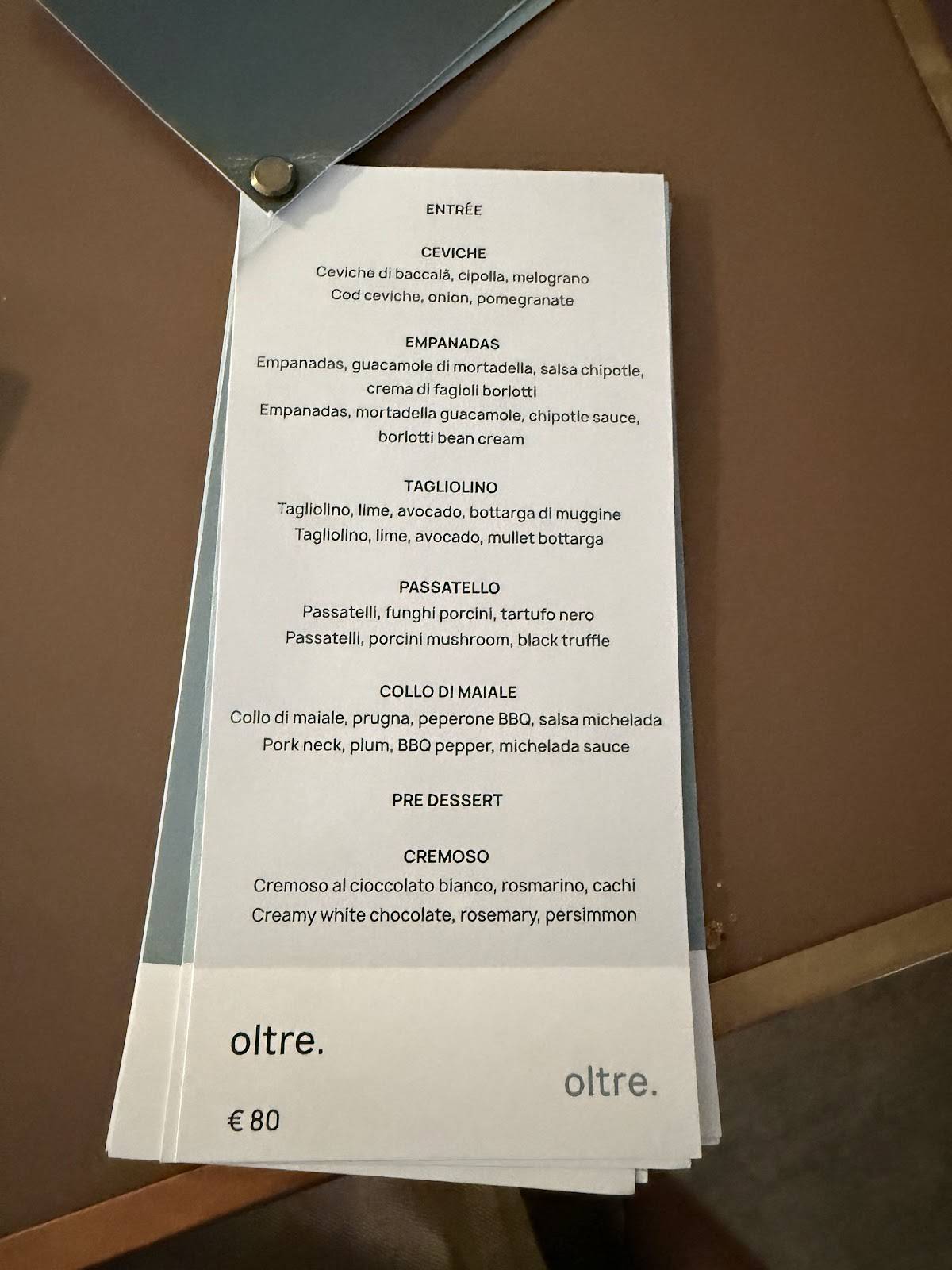 Menu di Oltre. 