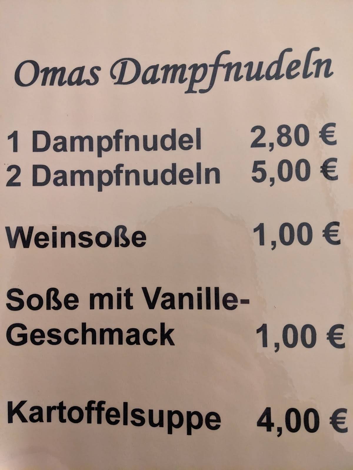 Speisekarte von Omas Dampfnudeln pub &amp; Bar, Landau in der Pfalz