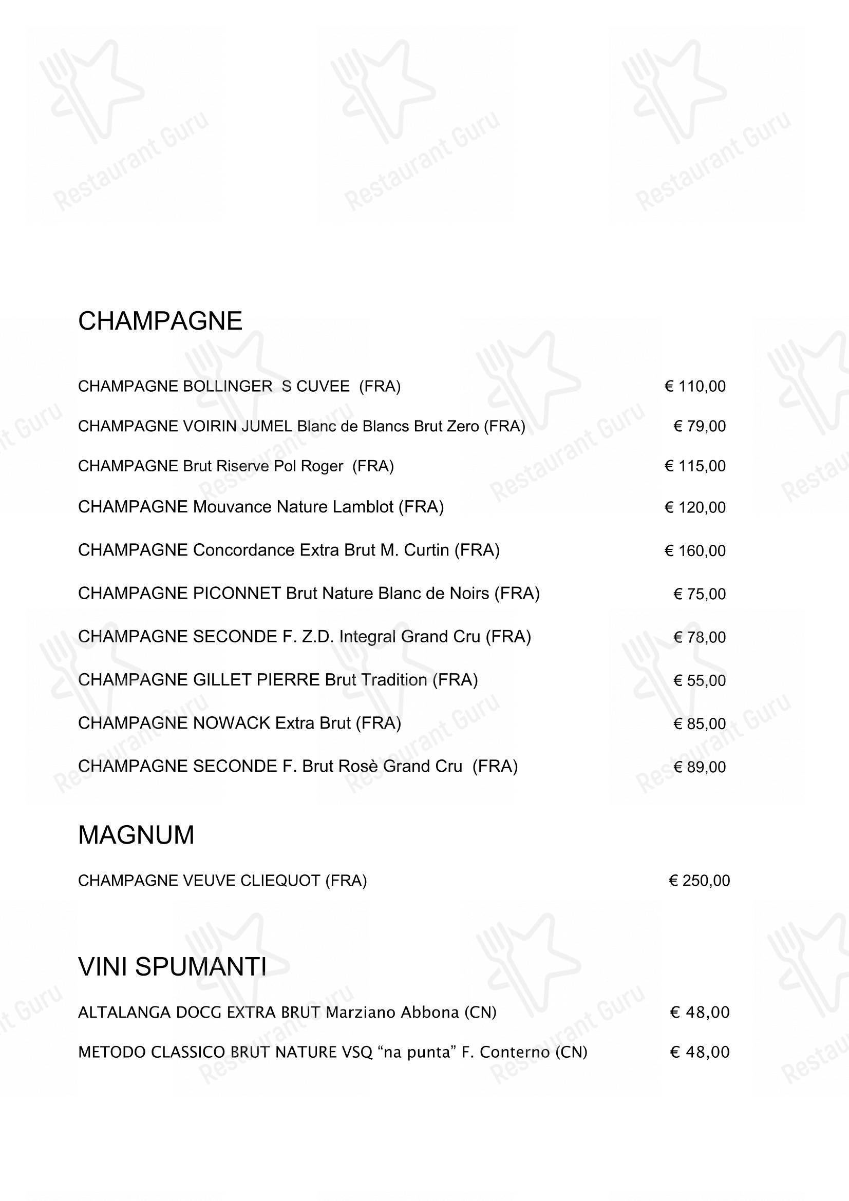Menu pour Opera Terza dans Zanè
