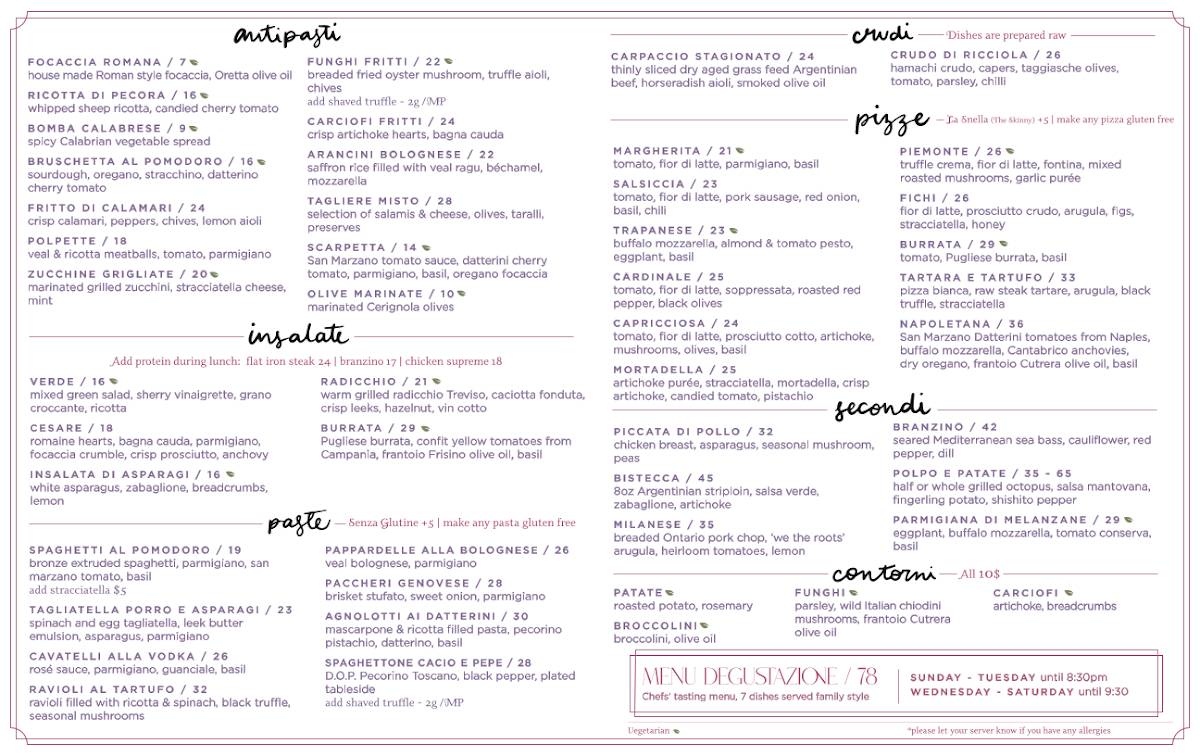 Menu de Oretta King West