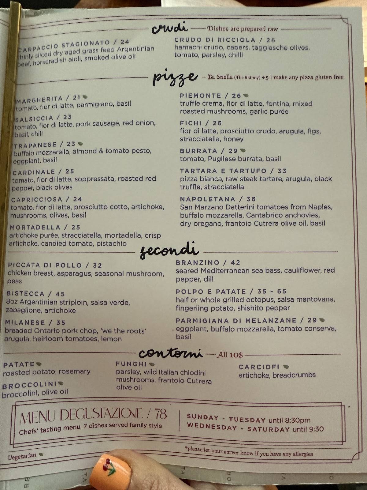Menu de Oretta King West