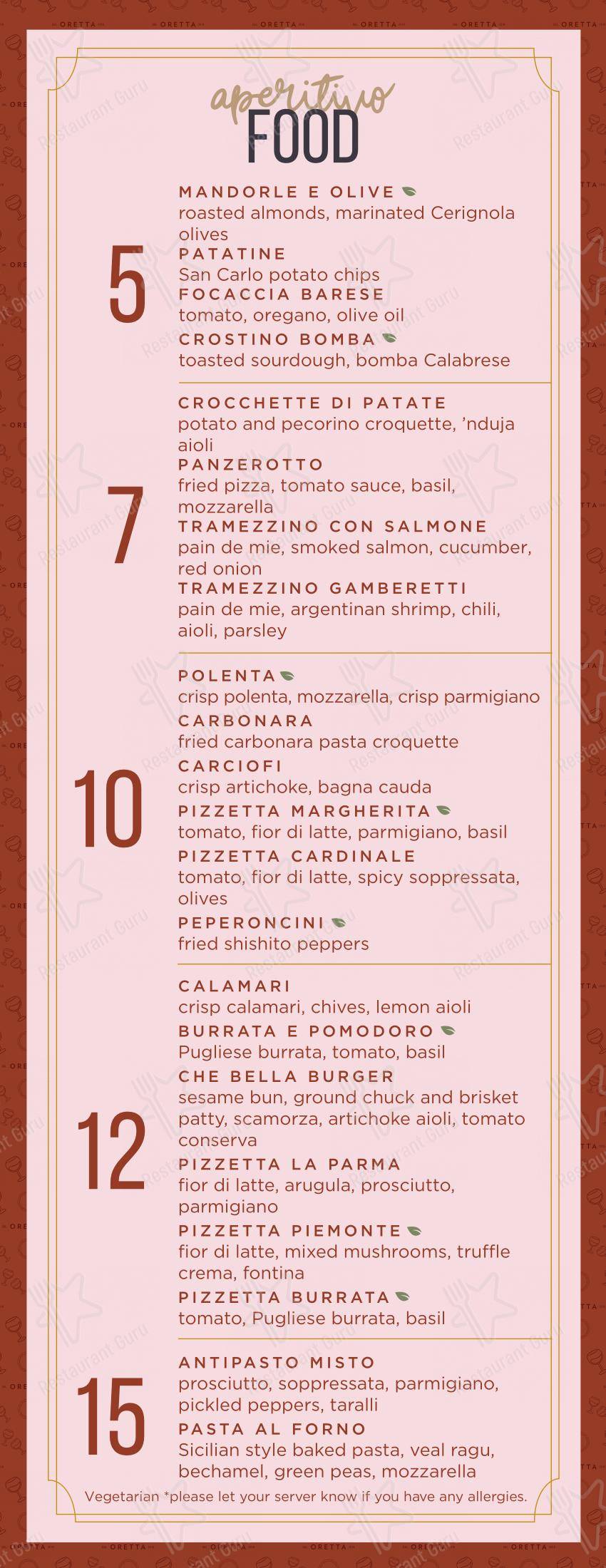 Menu pour Oretta King West - Menu bar