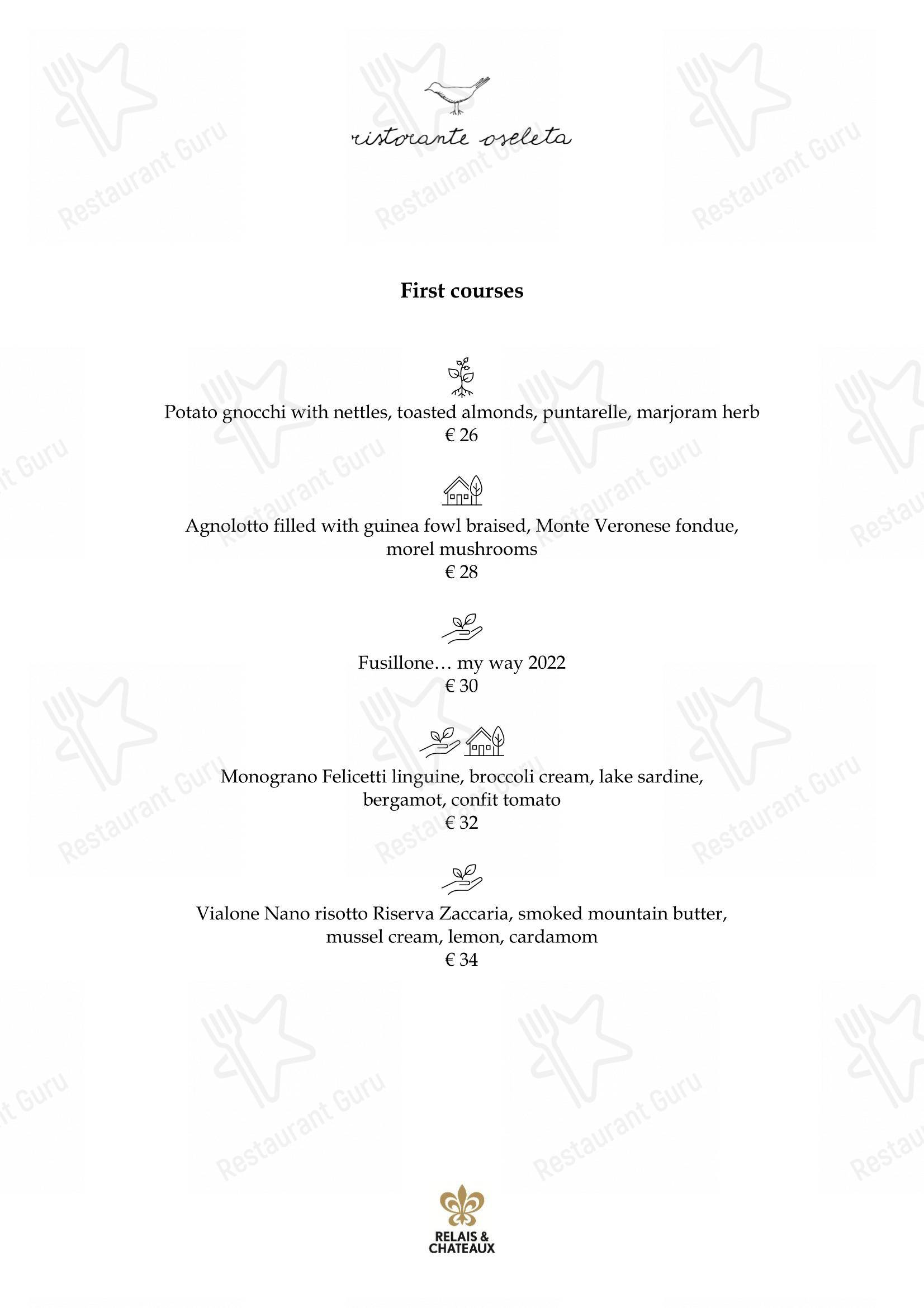 Menu di Ristorante Oseleta - Menu bar