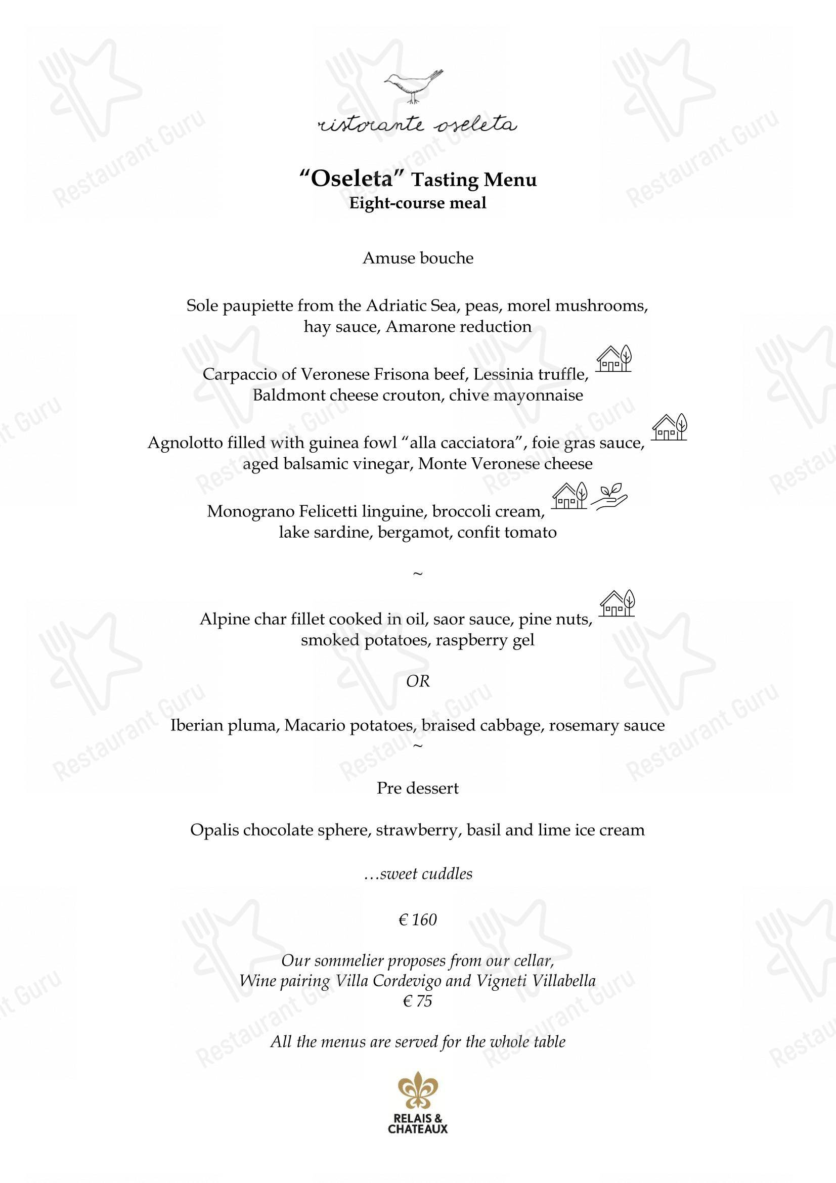 Menu bar per Ristorante Oseleta in Cavaion Veronese