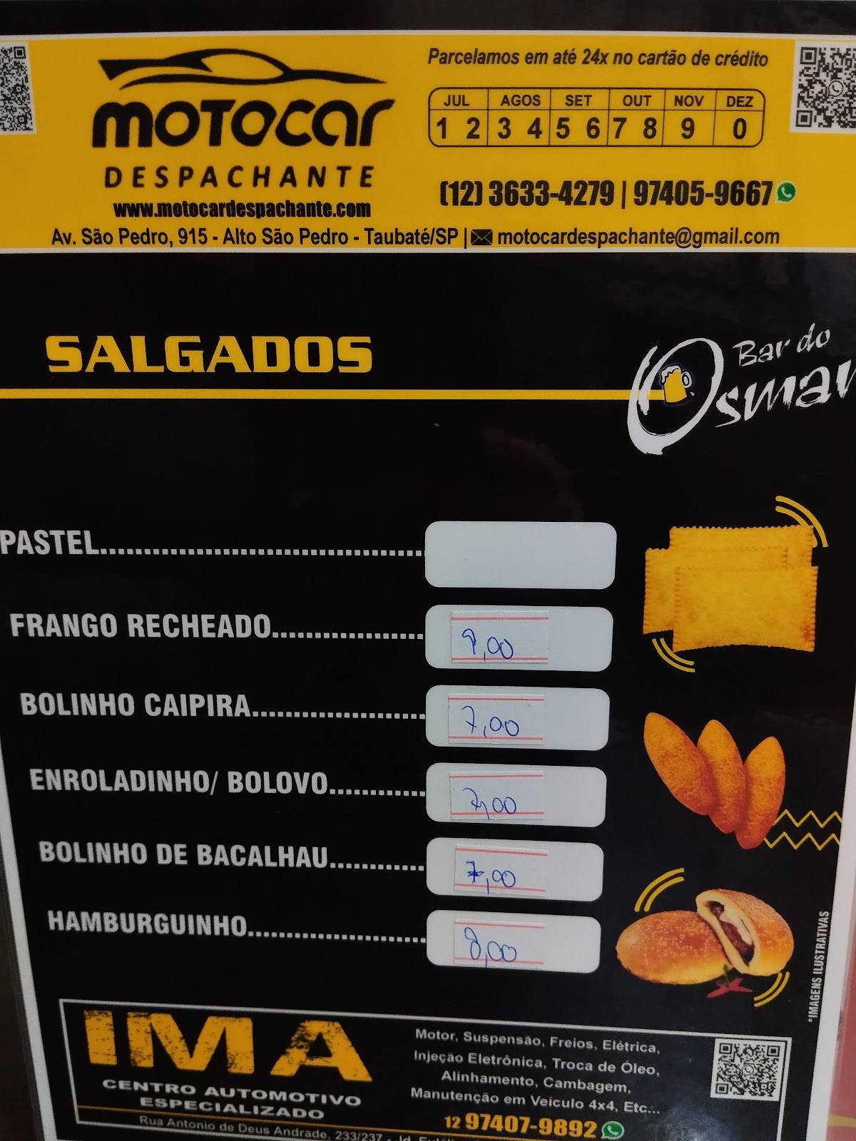 Bar do Osmar cardápio