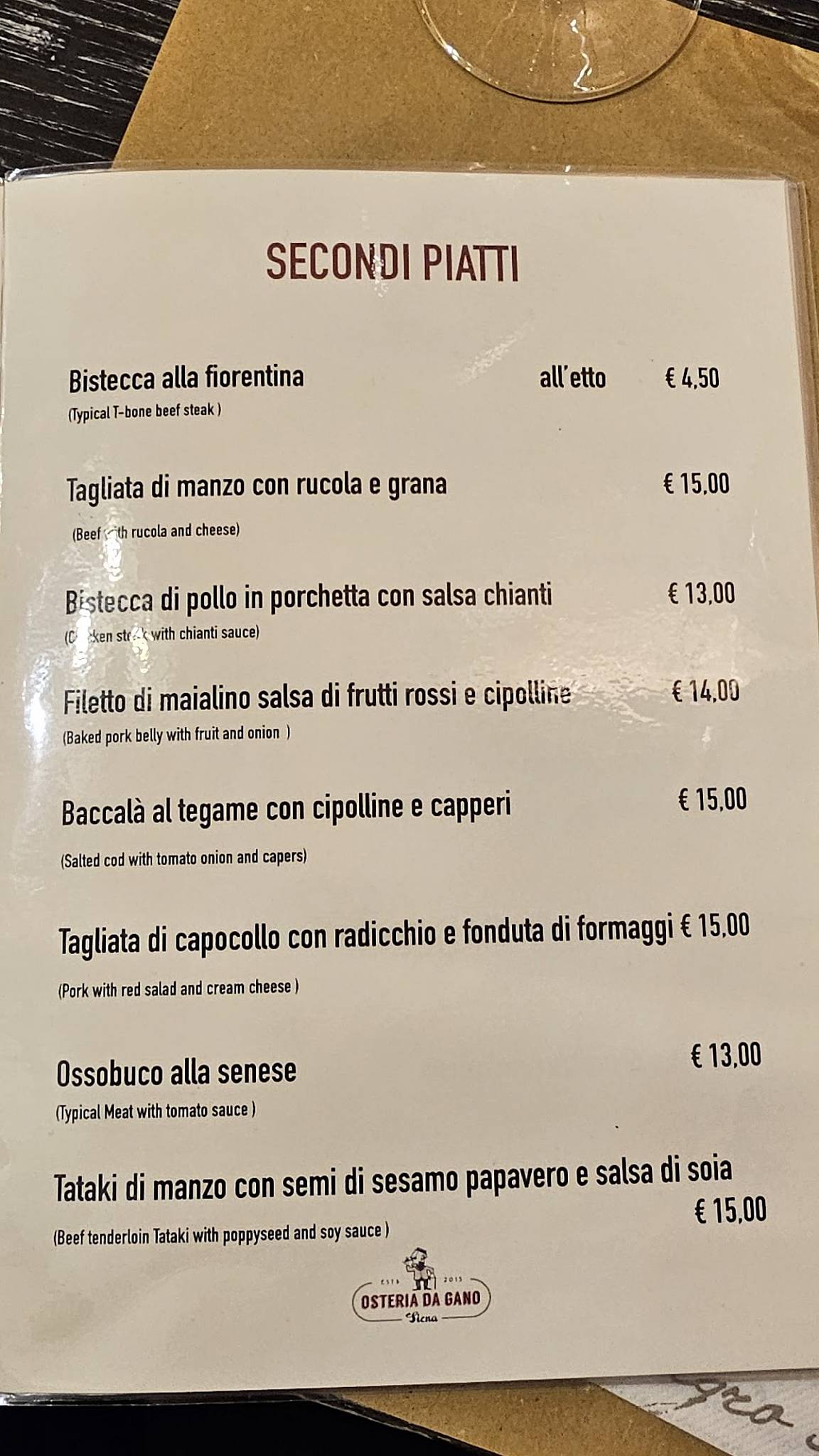 Menu di Osteria Da Gano 