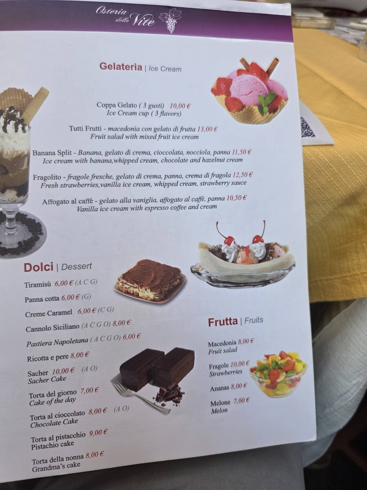 Menu di Osteria Della Vite 