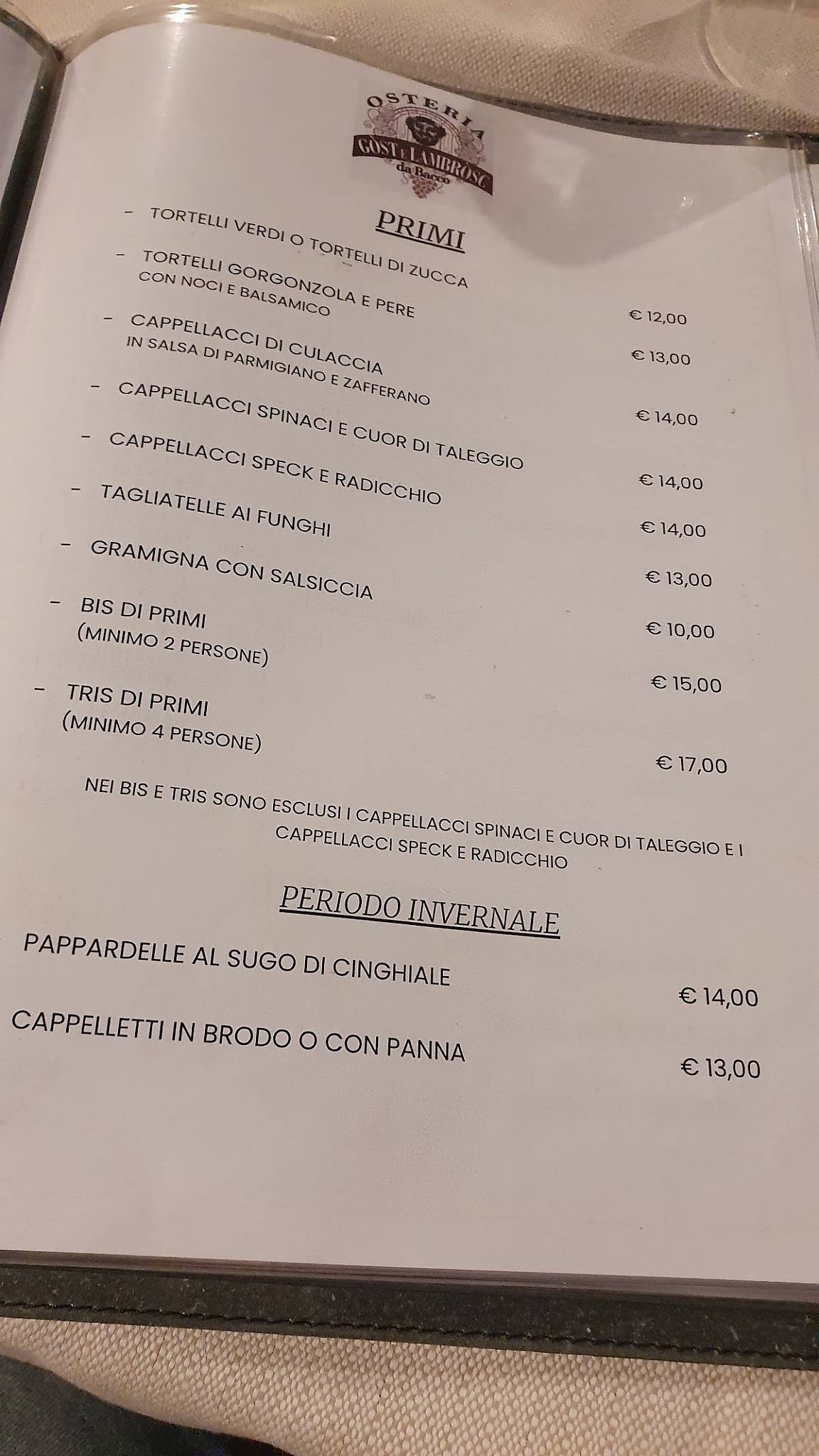 Menu di Osteria Gost E Lambrosc 