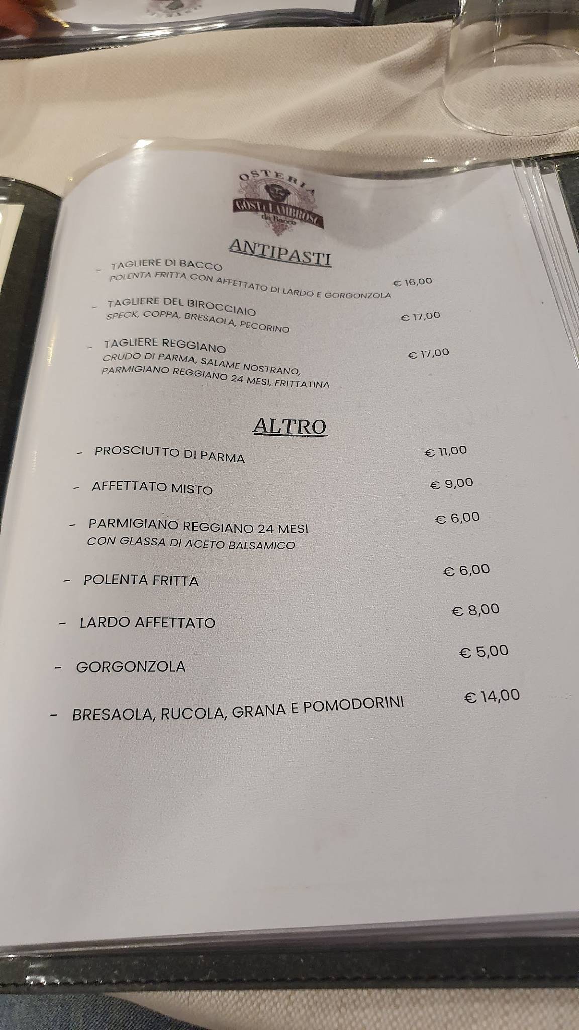 Menu di Osteria Gost E Lambrosc 