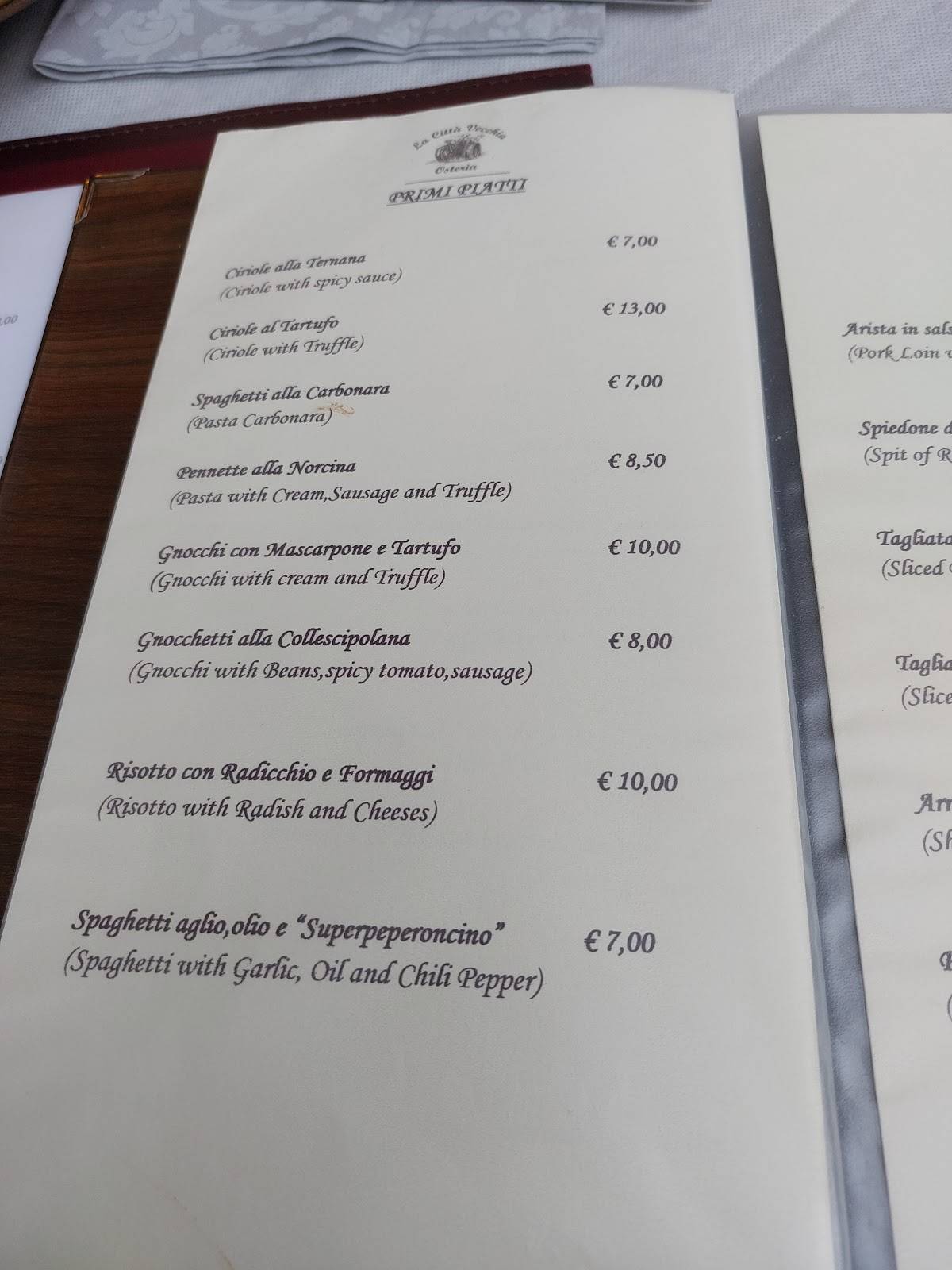 Menu di Osteria La Città Vecchia 