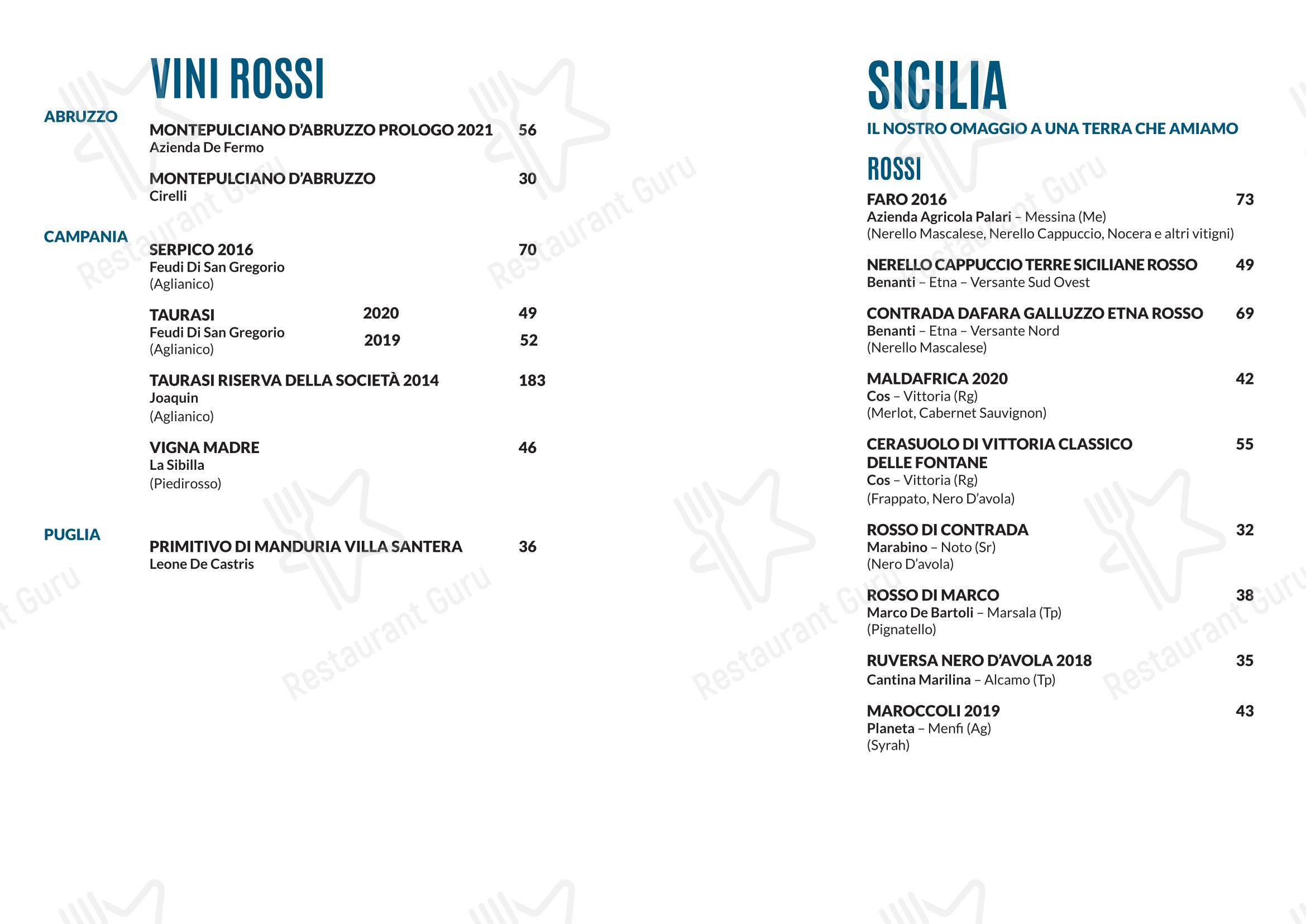 Osteria La Quercia in Roma - Menu bar