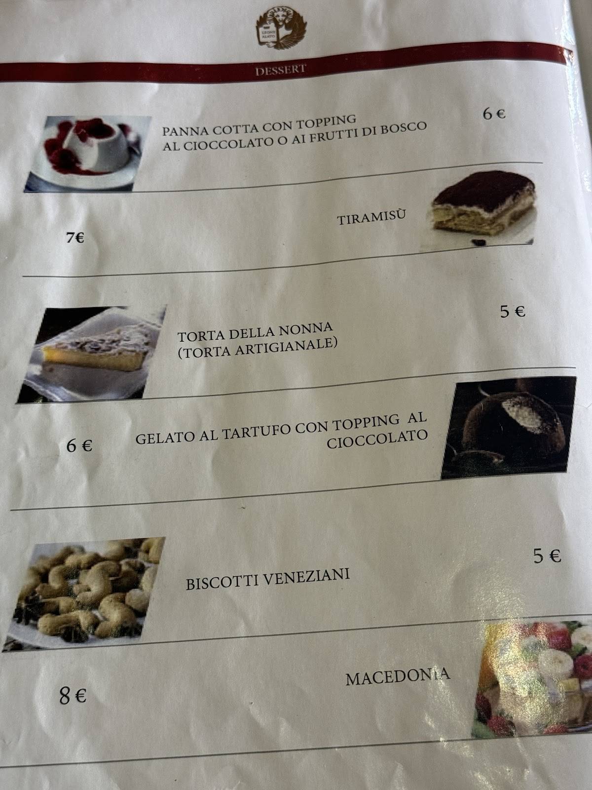 Menu di Osteria Leone Alato 