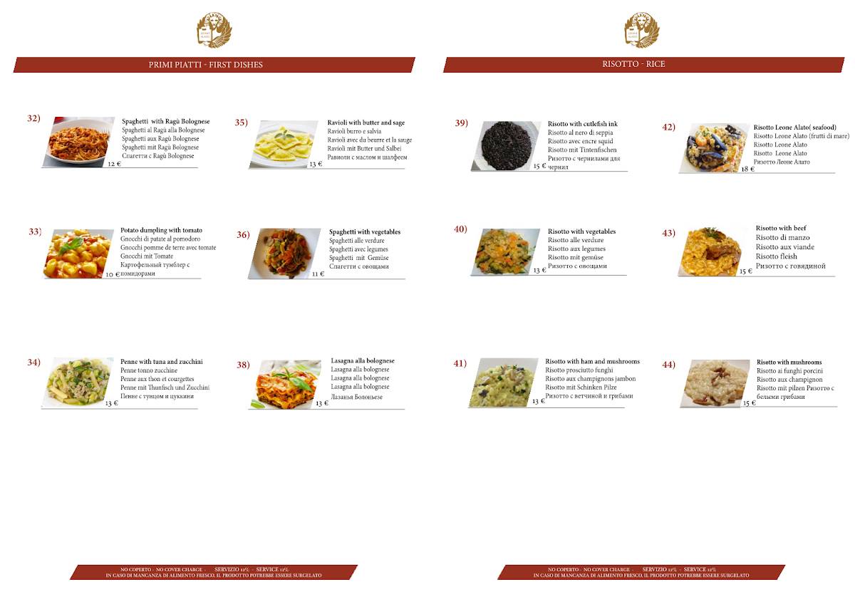 Menu di Osteria Leone Alato 