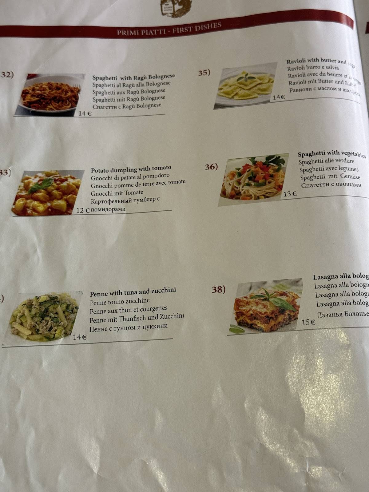 Menu di Osteria Leone Alato 