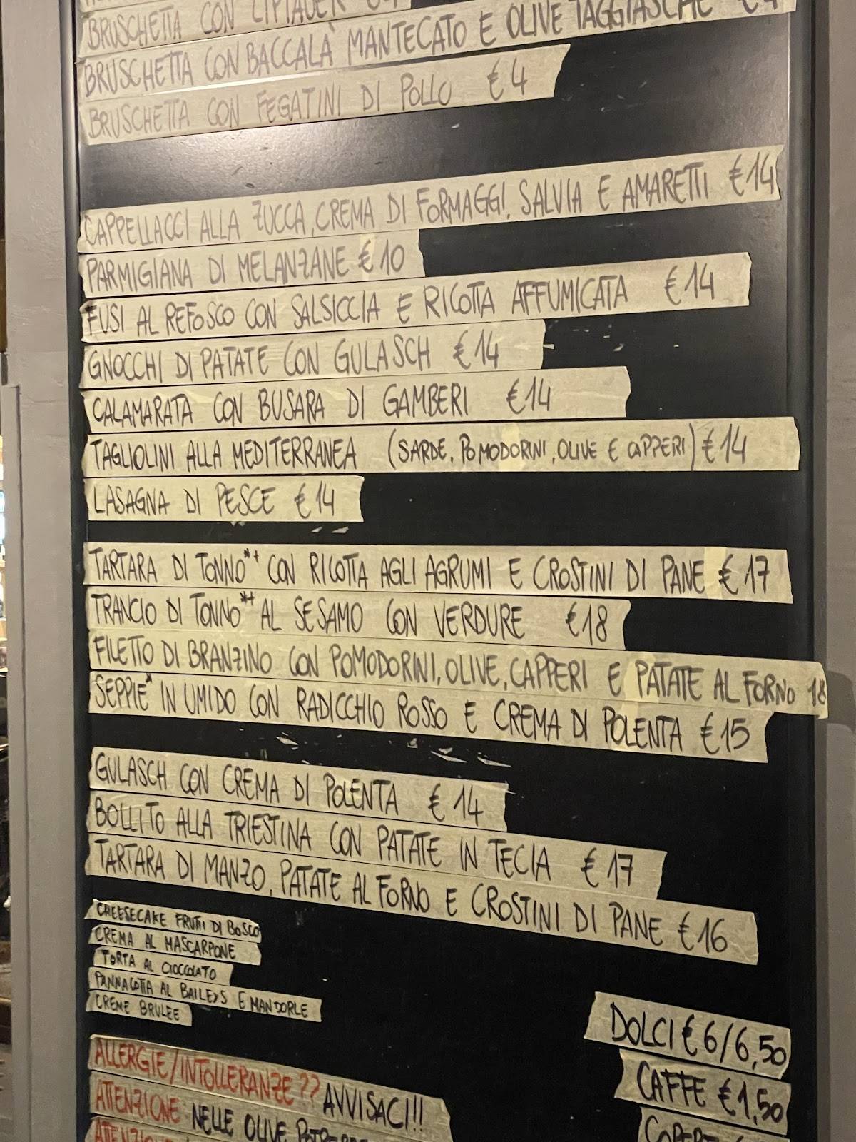 Menu di Osteria Marise 