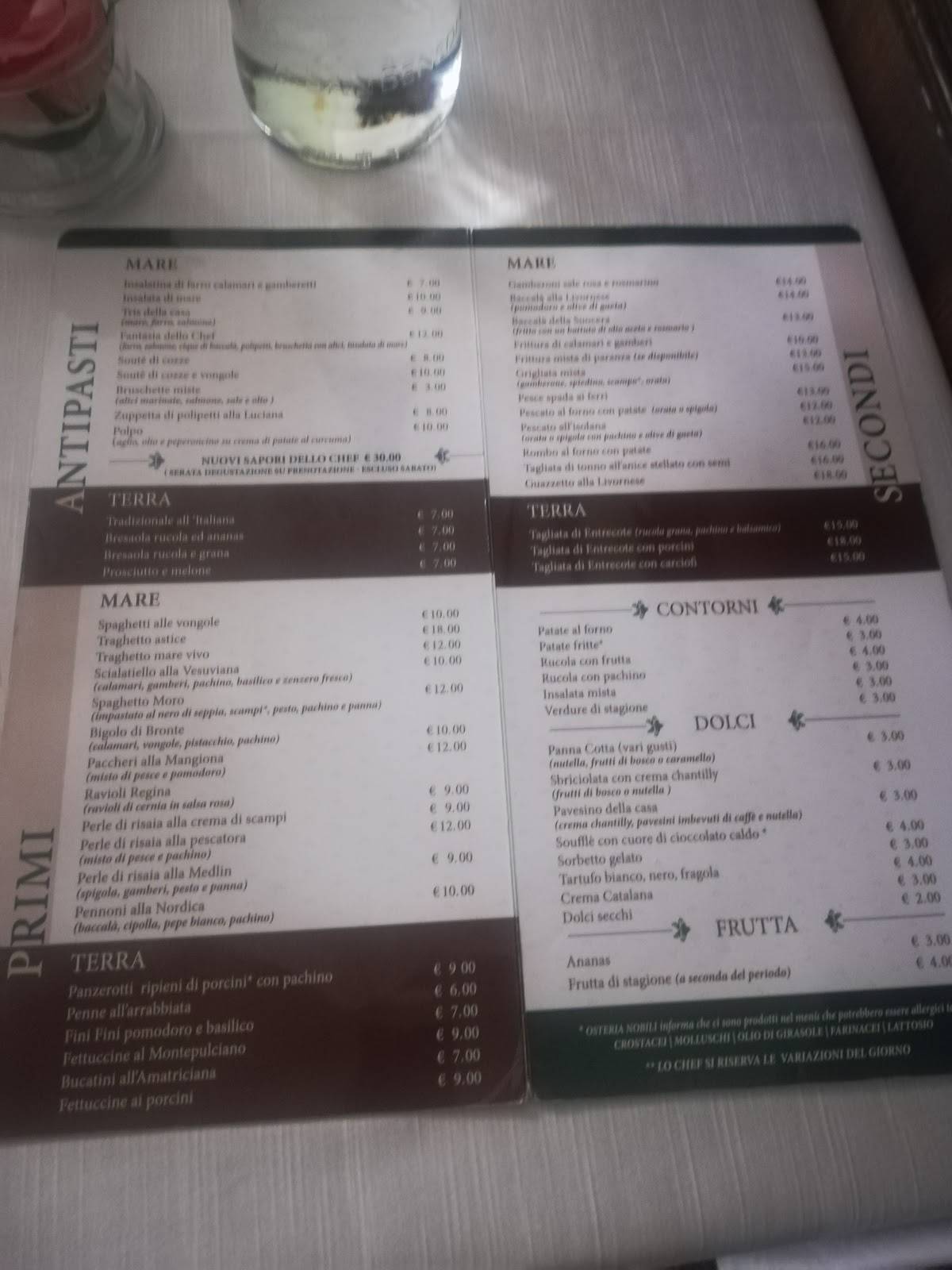 Menu di Osteria Nobili 