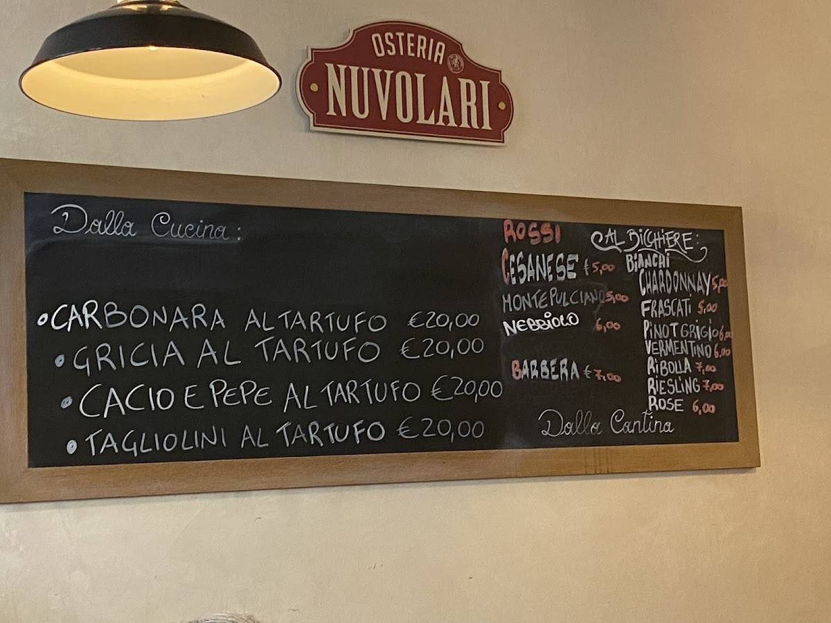 Menu di Osteria Nuvolari 