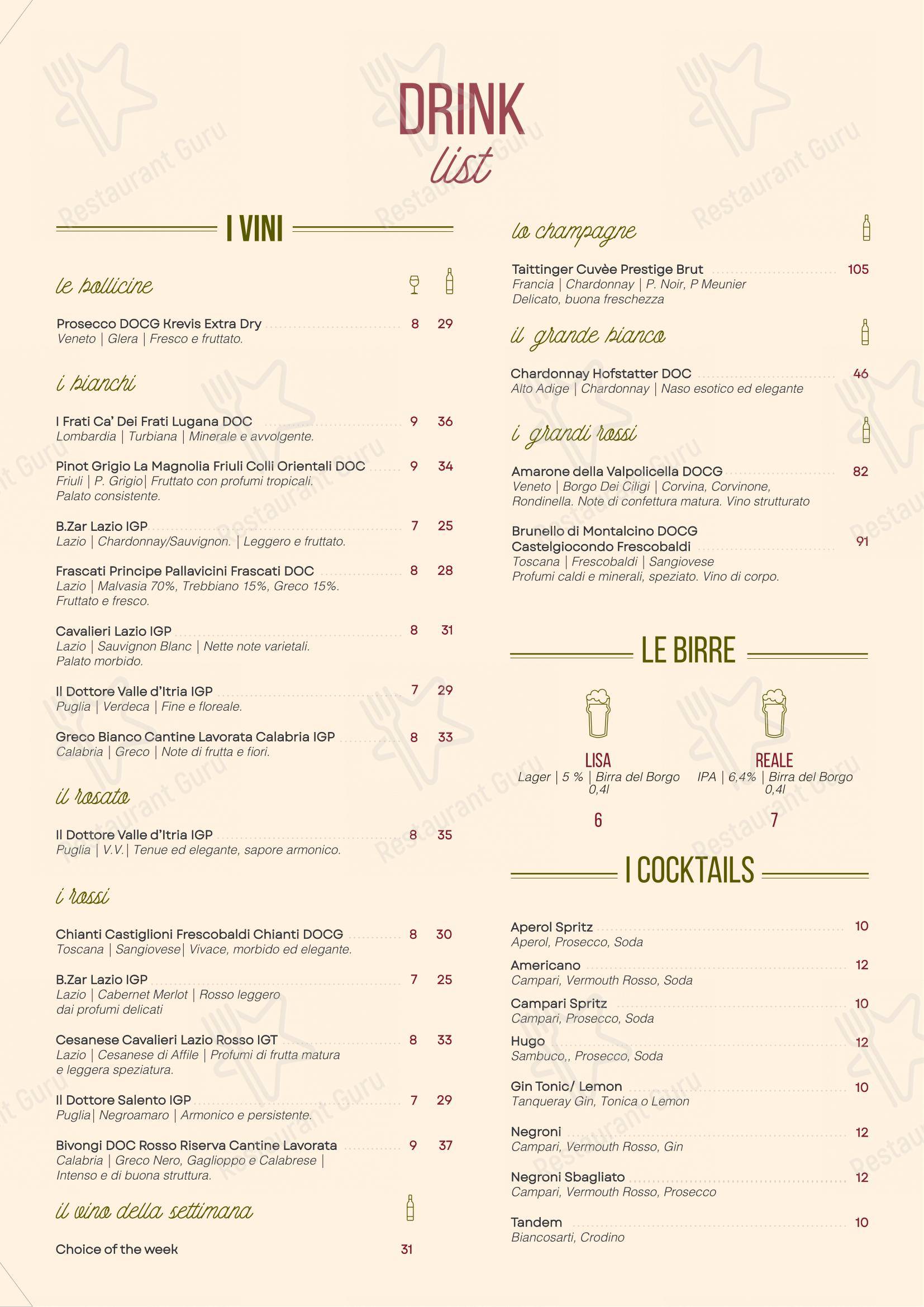 Menu per Osteria Oliva in Roma