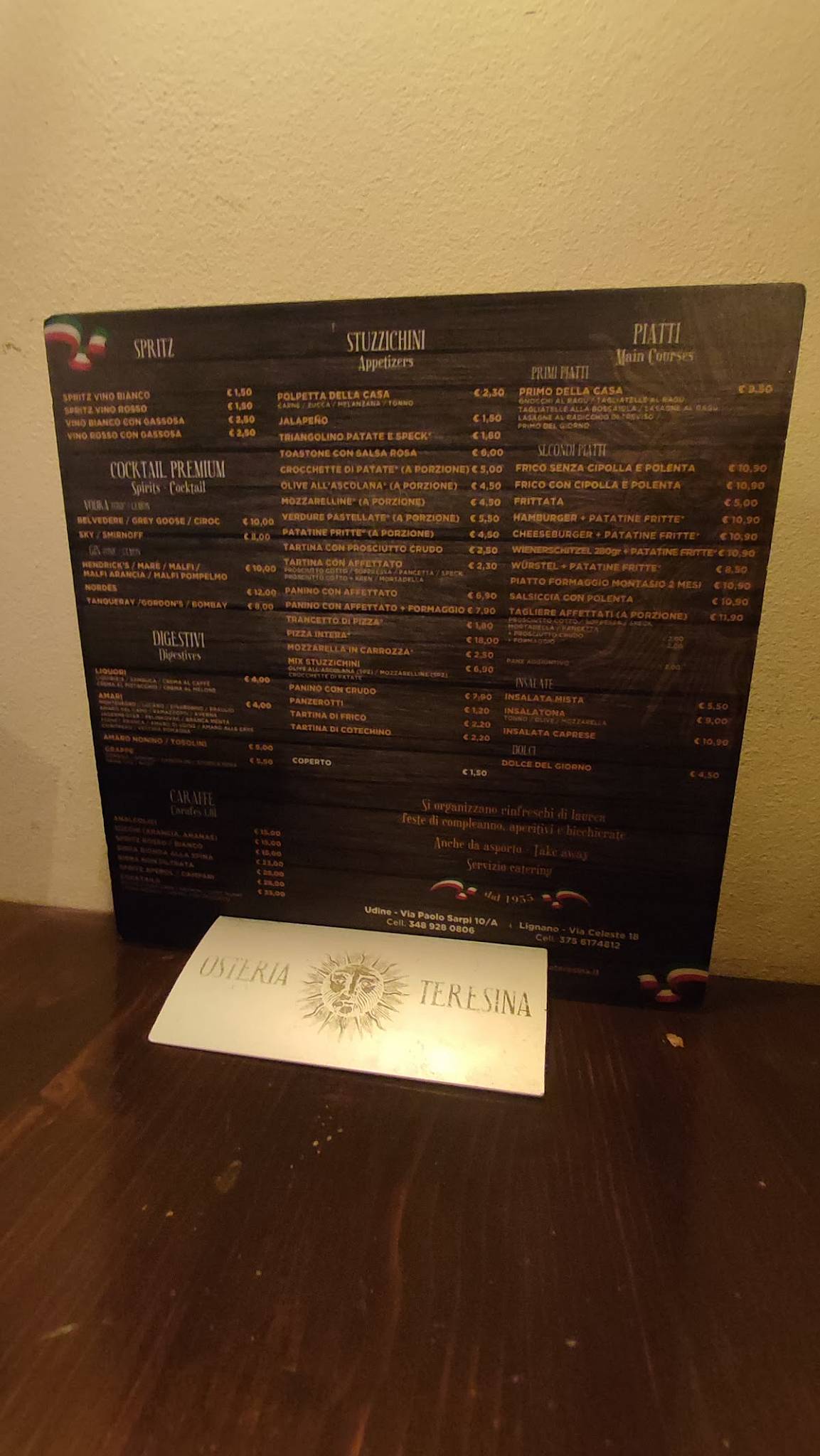 Menu di Osteria da Teresina 