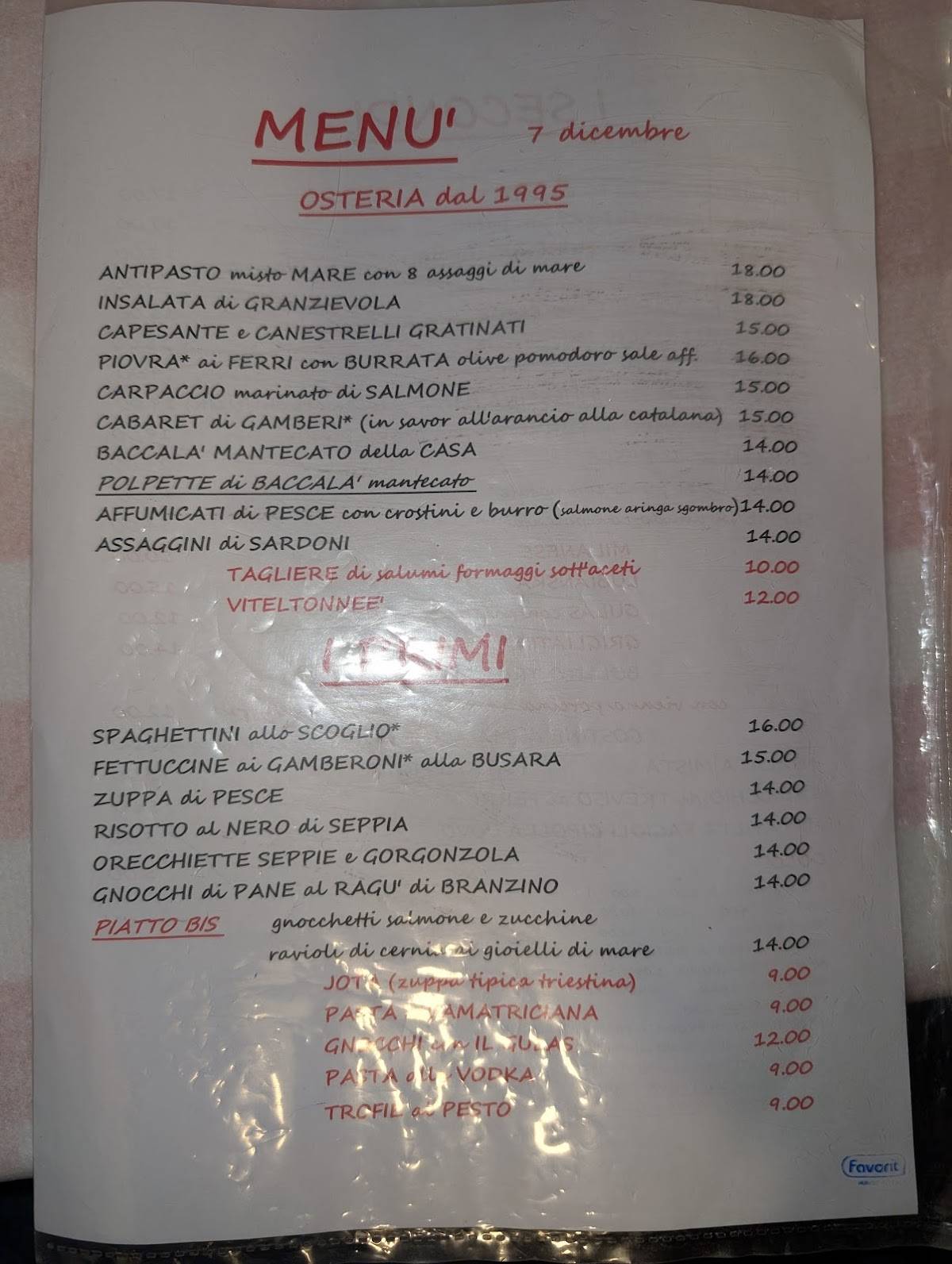 Menu di Osteria de Scarpon 