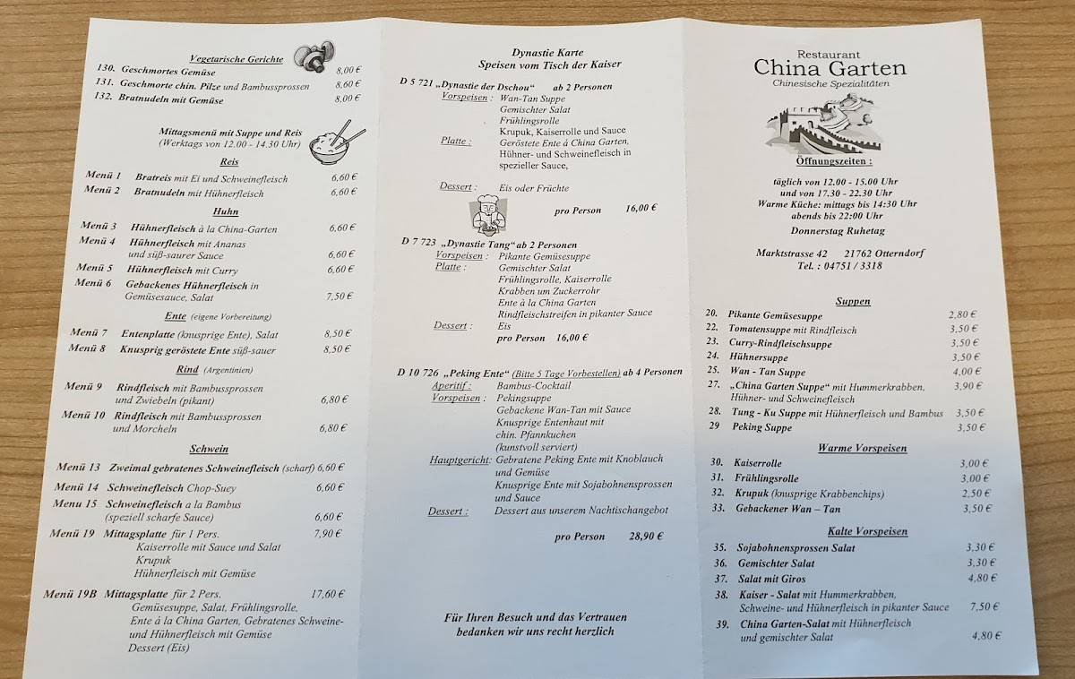 Speisekarte von ChinaGarten restaurant, Otterndorf