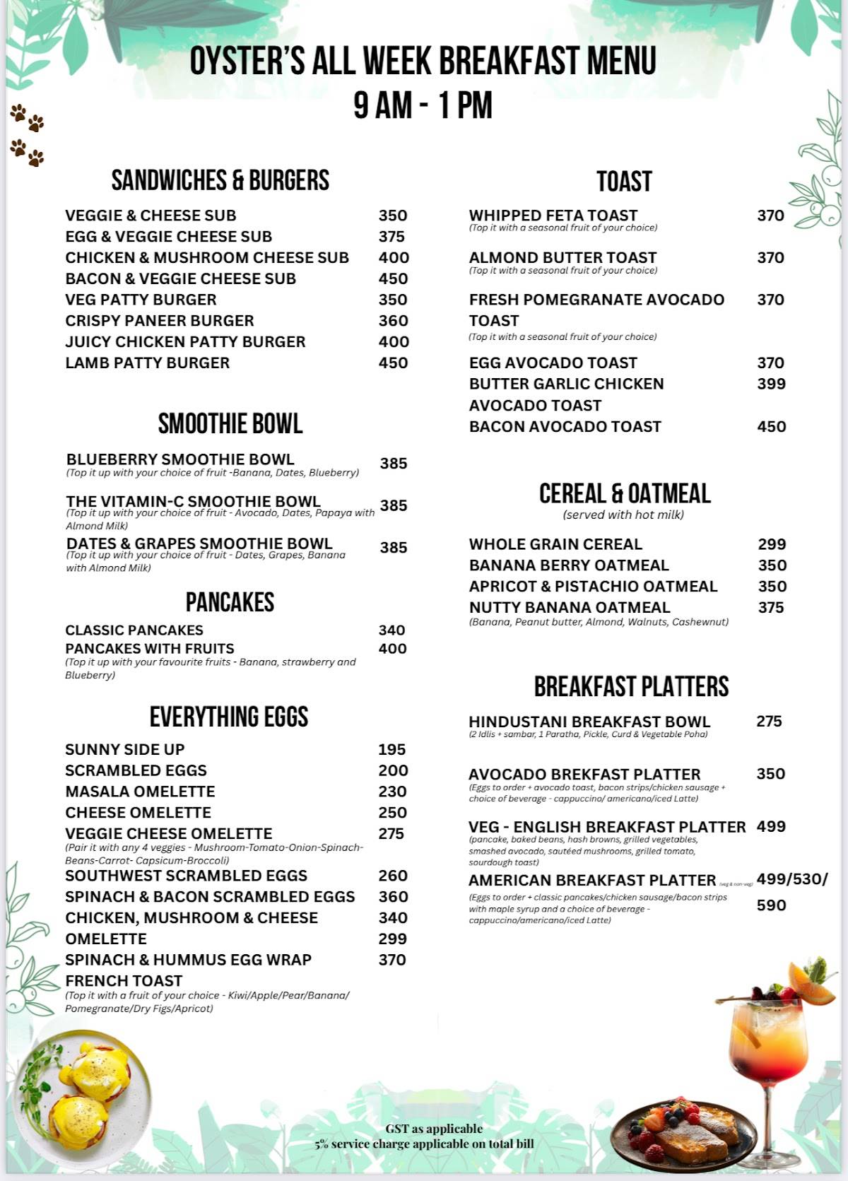 Oyster, Bar & Kitchen menu